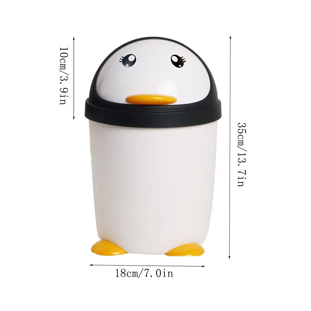Cute Penguin Shaped Trash Can - 13 Gallon Large Capacity Indoor Garbage Bin for Kitchen, Bathroom, Living Room & Bedroom | Flip Top Lid, Odor Control, Space Saving Design | Perfect Home & Office Waste Storage Solution