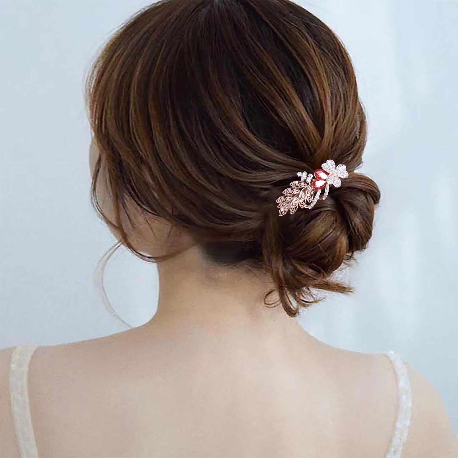 Sparkling Gold Rhinestone Crystal Wedding Hair Clip - Elegant Bridal Hair Accessories for Women & Girls | Perfect for Weddings, Prom, Parties & Special Occasions (Red)