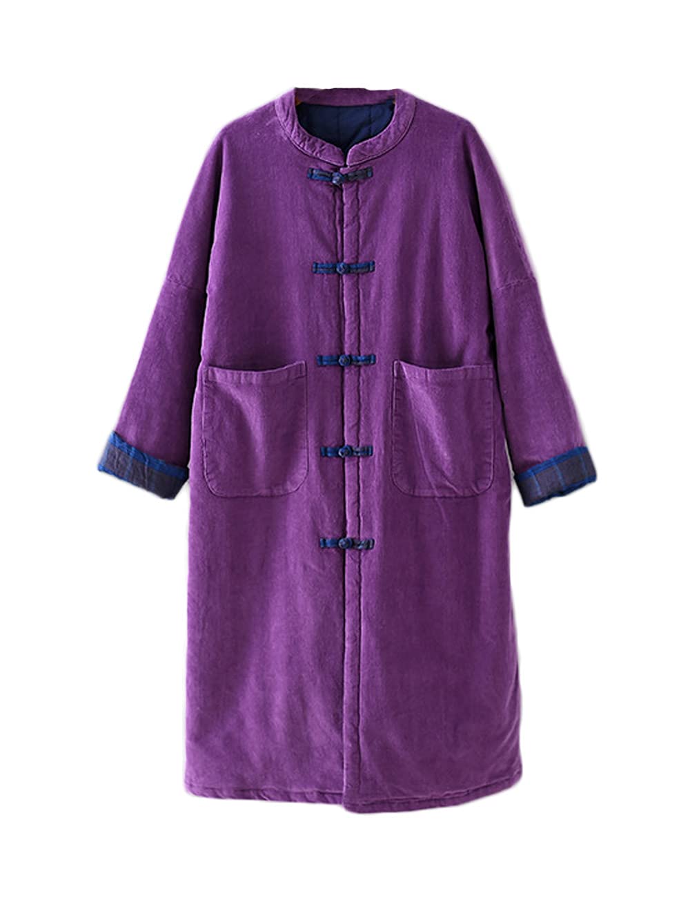 NFYM Women's Long Winter Coat - Thick Warm Corduroy Padded Jacket with Stand Collar | Chinese Tang Style Outerwear for Cold Weather | Perfect for Daily Wear, Office, and Special Occasions