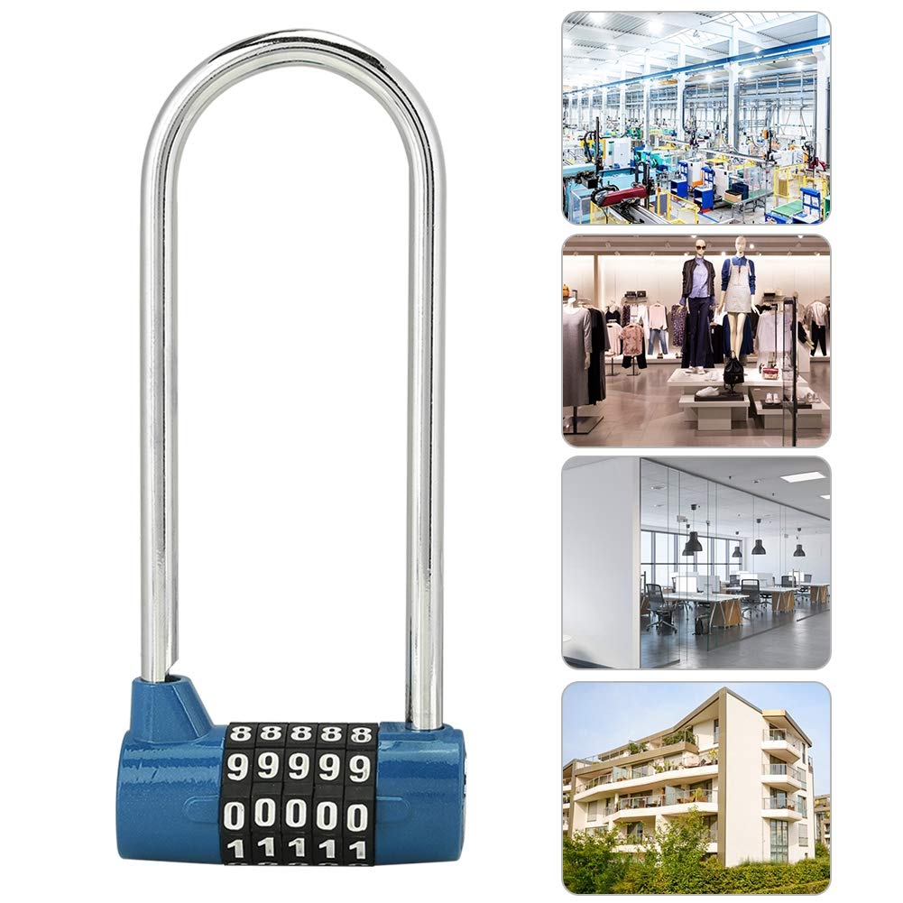 Sonew 5-Digit Combination Alloy Padlock - U-Shape Security Code Lock with Extra Long Shackle for Cabinet, Door, Locker - Resettable Combo Lock for Gym, School, Storage (Blue) - Ideal for Lockers, Toolboxes, and Outdoor Gates