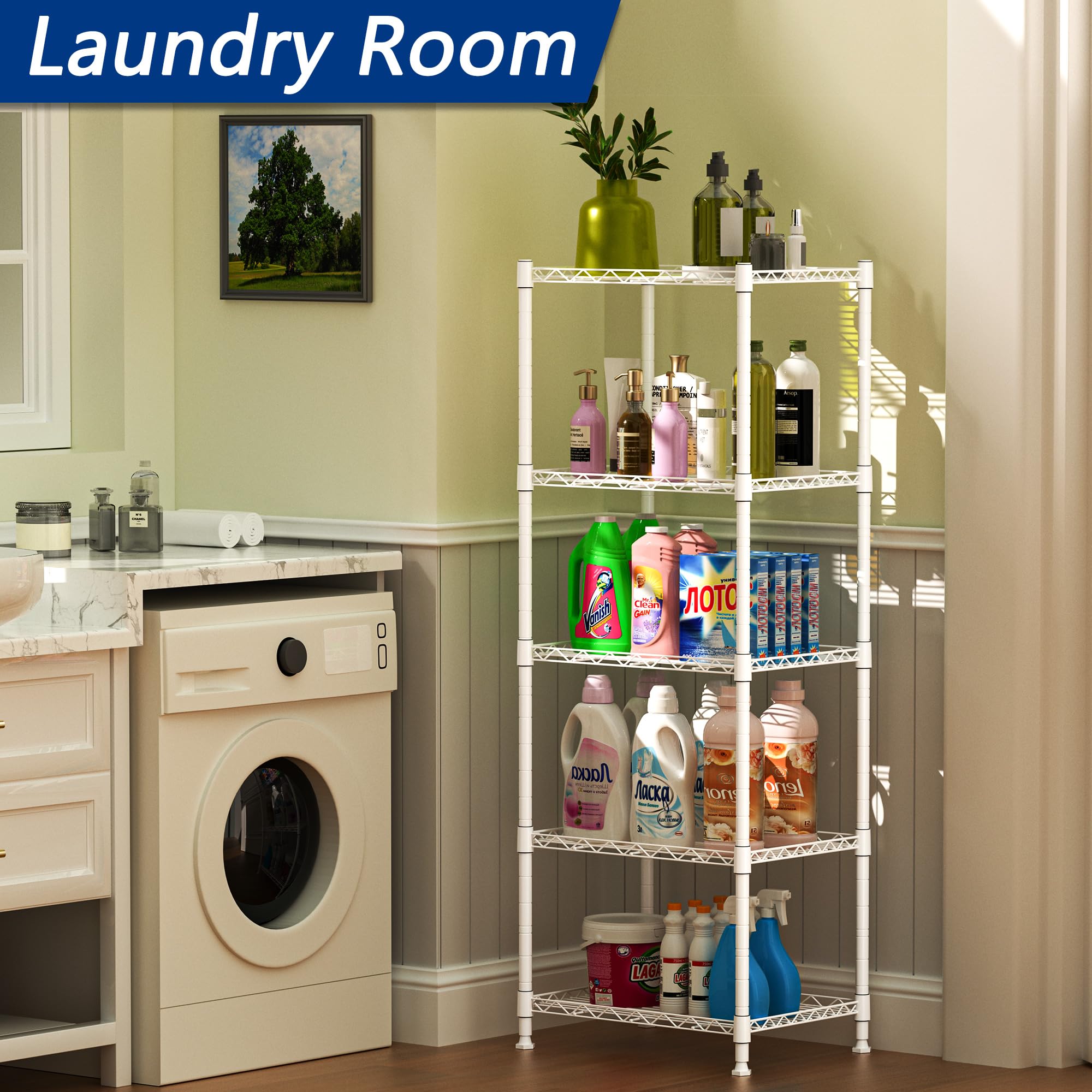 REGILLER 5-Tier Adjustable Metal Wire Shelving Unit - 11.8