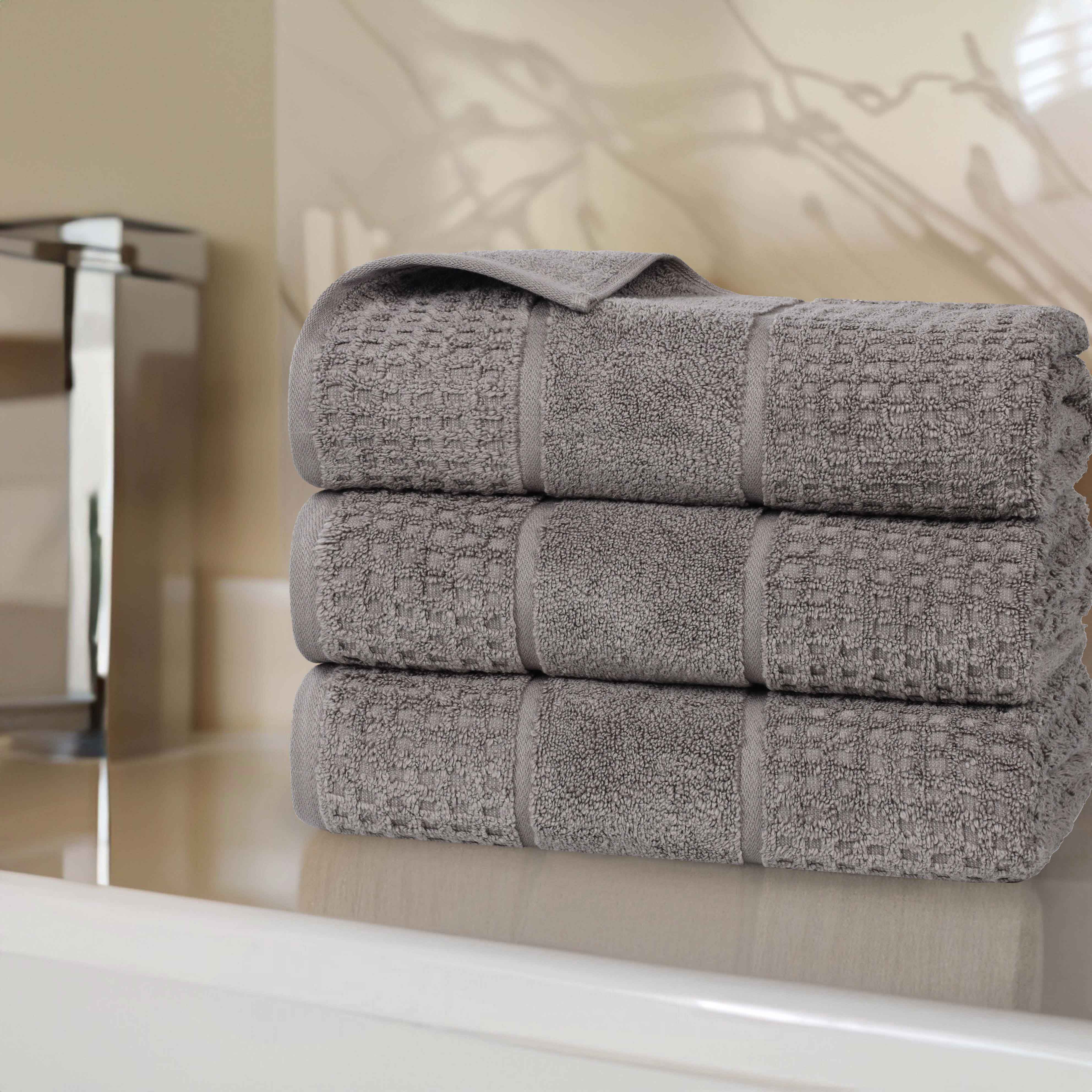 Premium Zero Twist Cotton Waffle Bath Towels - Ultra Soft & Absorbent Honeycomb Weave - Set of 3 for Spa, Bathroom & Beach Use
