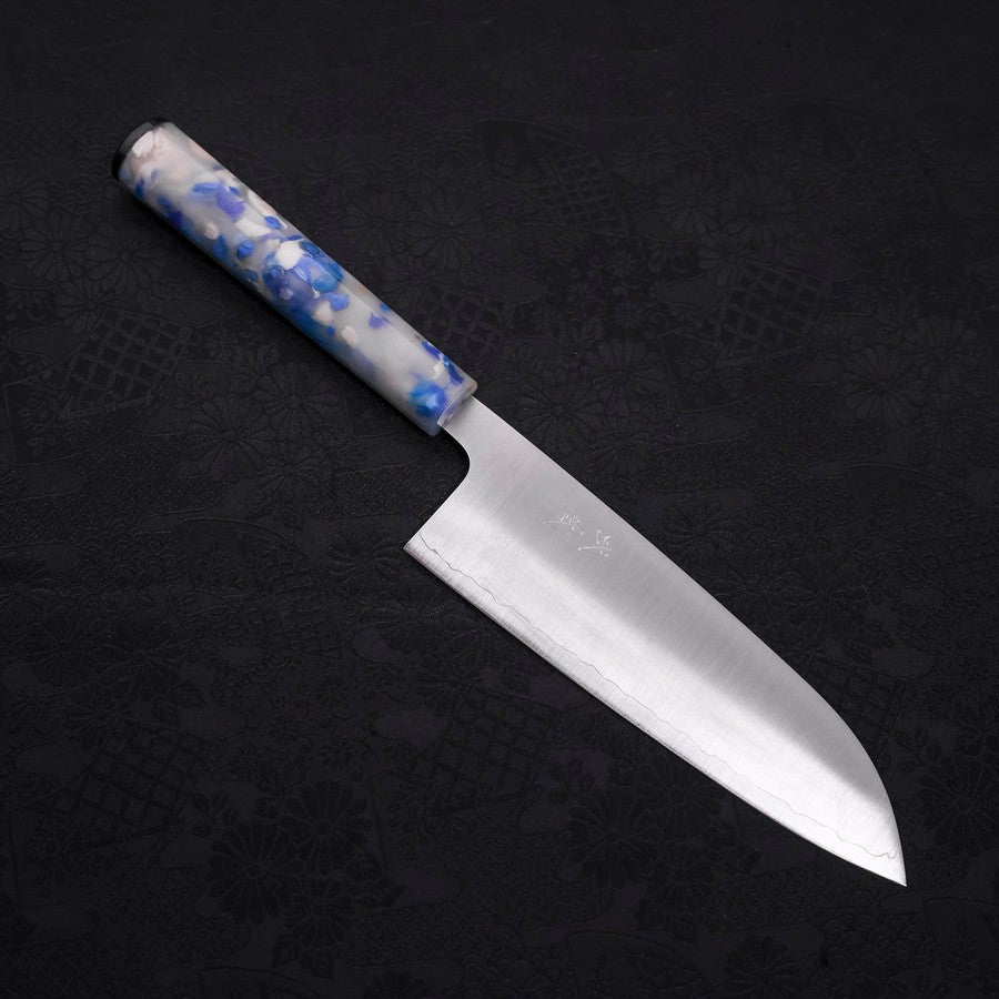 Premium Santoku Knife 165mm - AUS 10 Stainless Steel with Polished Ocean White Handle - Perfect for Sushi, Vegetables & Precision Cutting in Professional & Home Kitchens