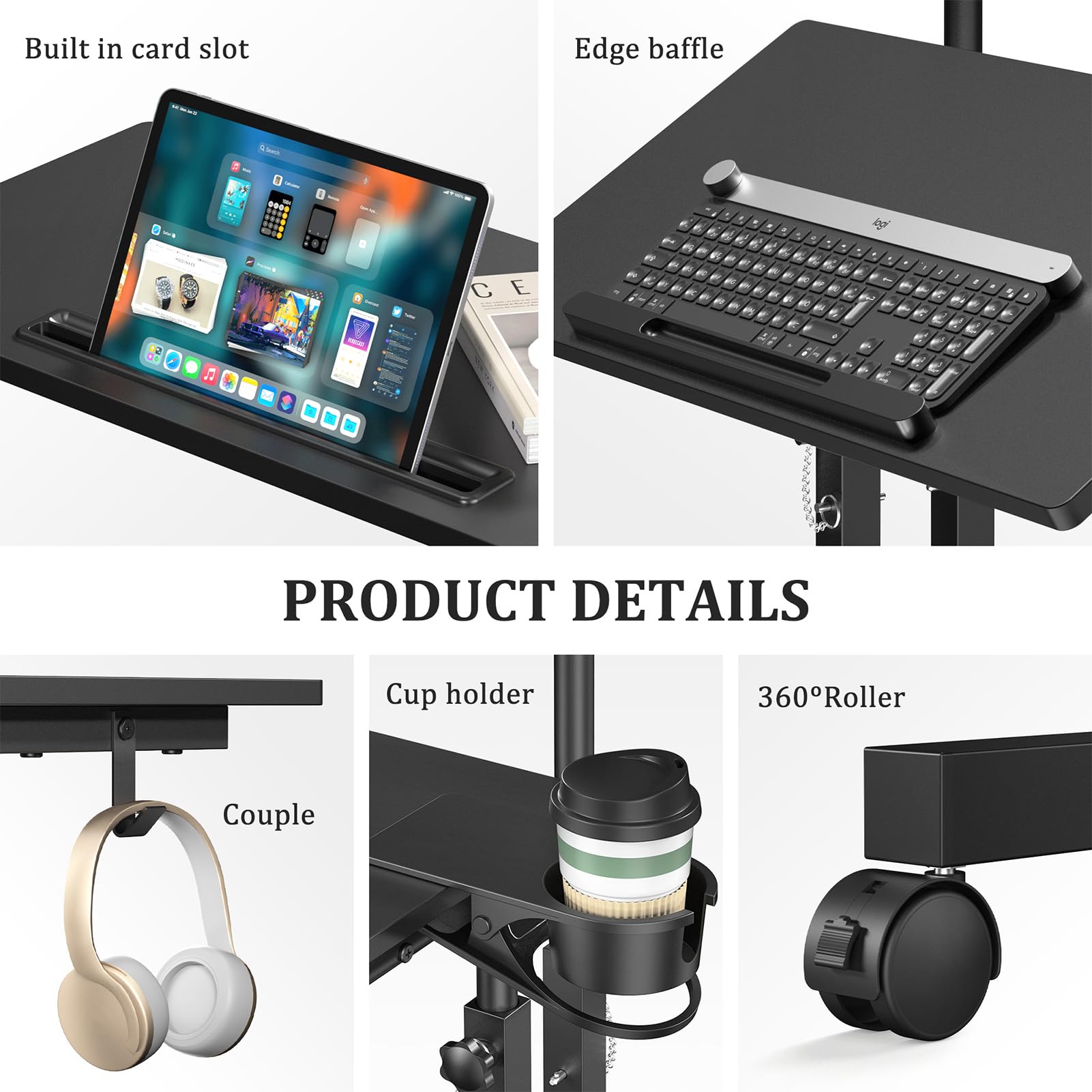 Adjustable Height Mobile Standing Desk with Wheels - Portable Rolling Computer Desk for Home & Office - Perfect for Walking Pads, Workspaces & Small Areas