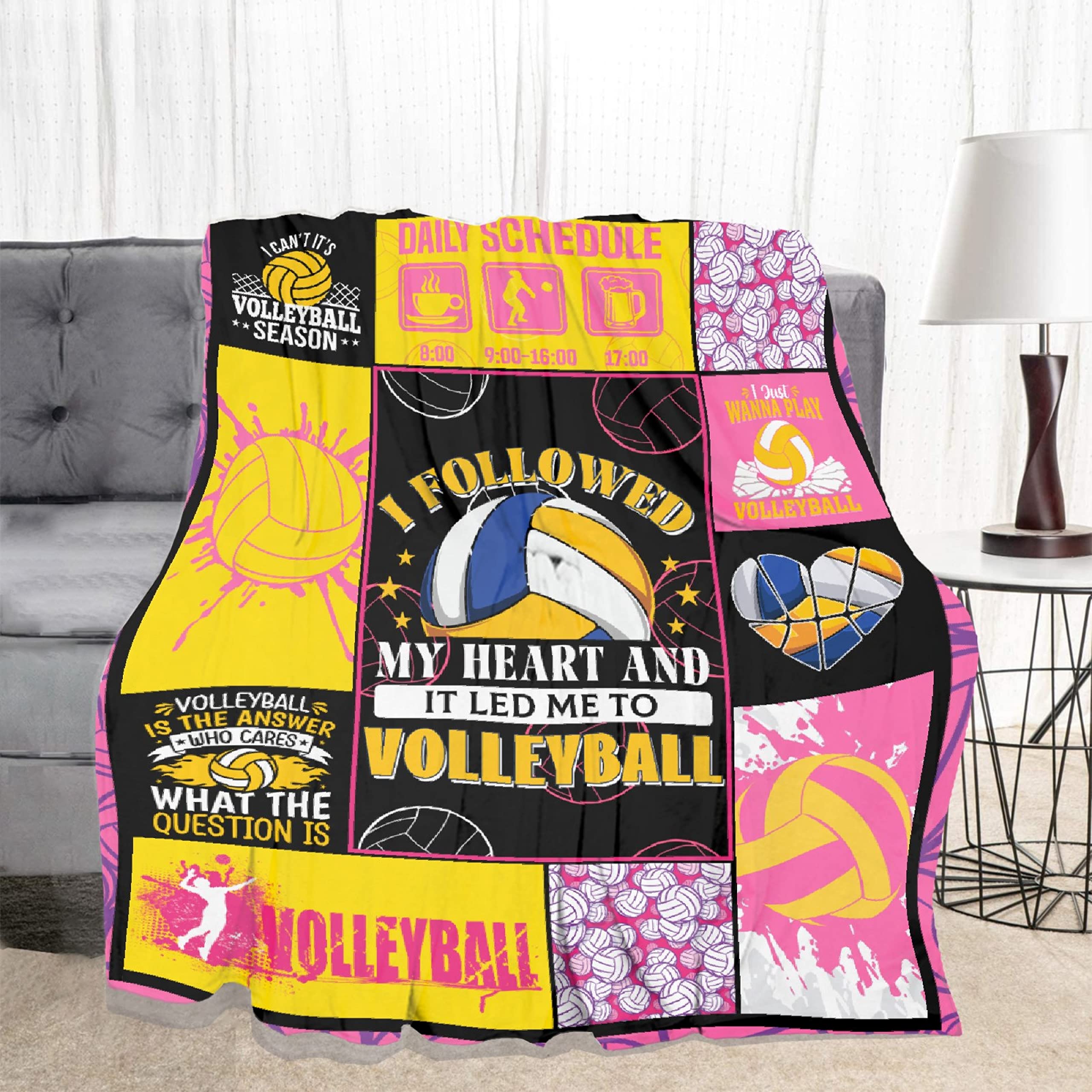 Premium Volleyball Themed Blanket - Soft Plush Fleece Flannel Throw for Sofa, Bed & Car - Extra Large 120x90 Inch Cozy Blanket Gift for Women, Men & Family - Perfect for Sports Fans, Game Nights & Home Decor