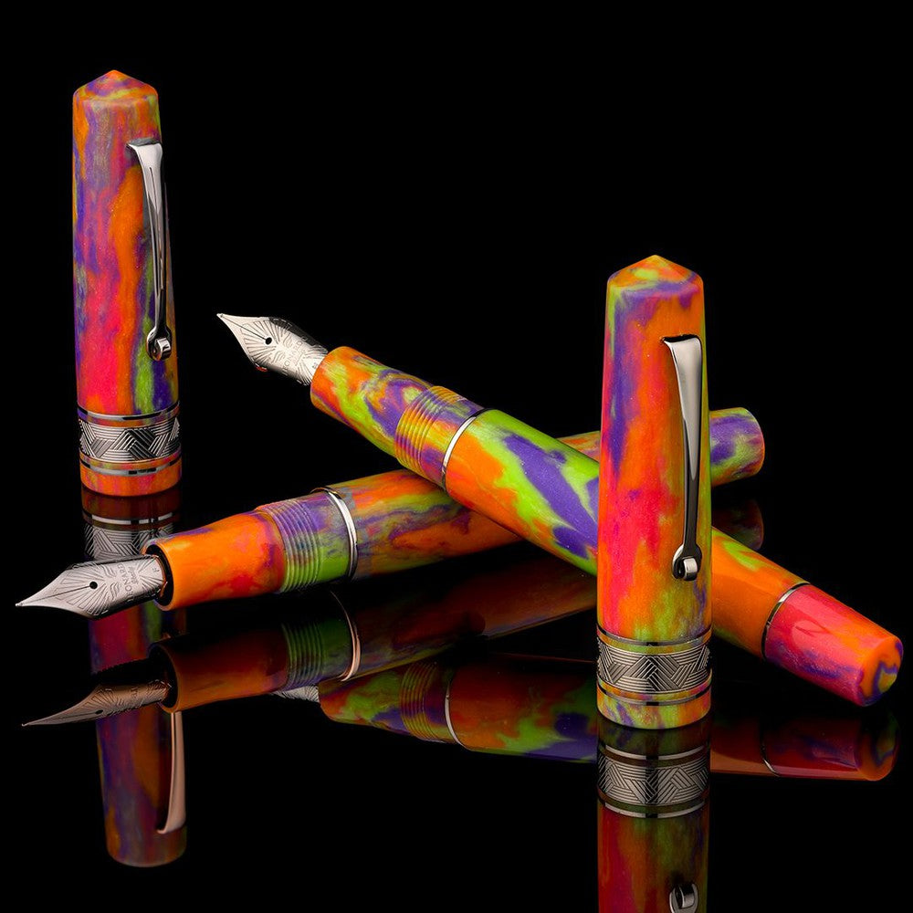 Leonardo x Micahfinds Rainbow Ice Candy Fountain Pen - Rhodium Plated Luxury Writing Instrument for Calligraphy, Journaling & Gift Giving