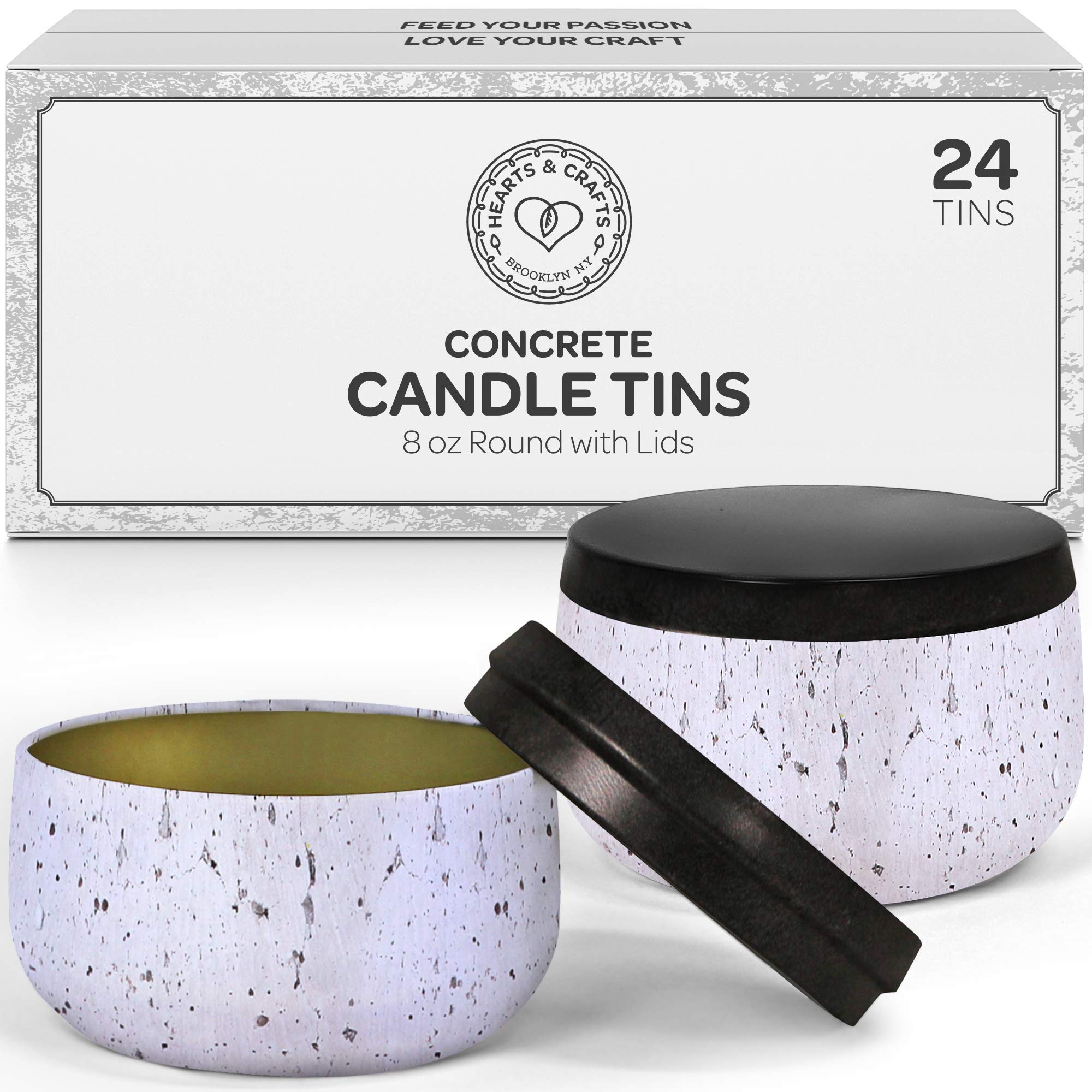 Hearts & Crafts 8oz Heat Resistant Candle Making Jars - 24-Pack Black & White Speckled Containers with Lids - Perfect for DIY Candles, Home Storage, Wedding Favors & Gift Giving - Ideal for Crafters, Event Planners & Small Businesses