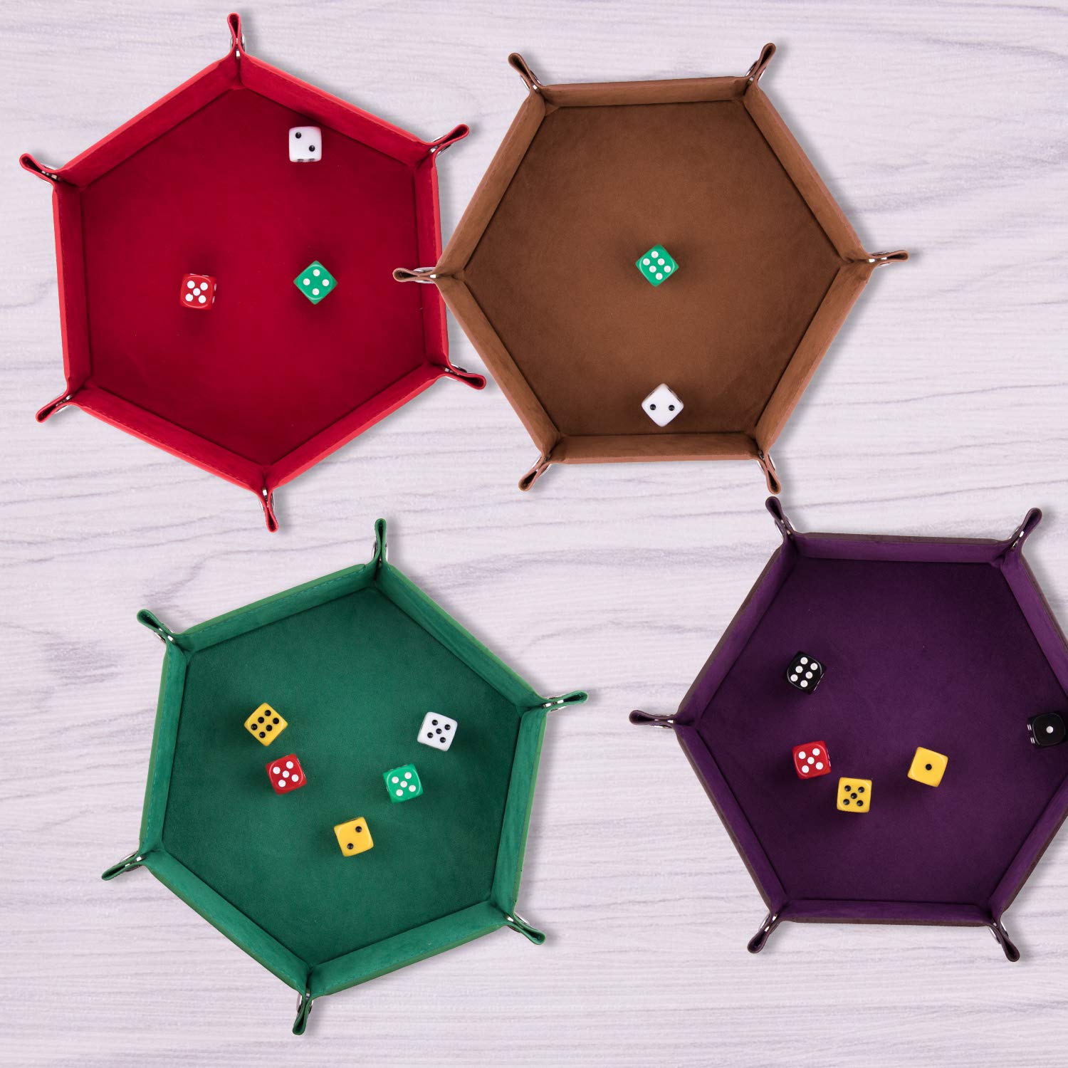 Hexagon Dice Tray Set - 4 Folding PU Leather Trays for DND, RPG Games - Dungeons & Dragons Accessories