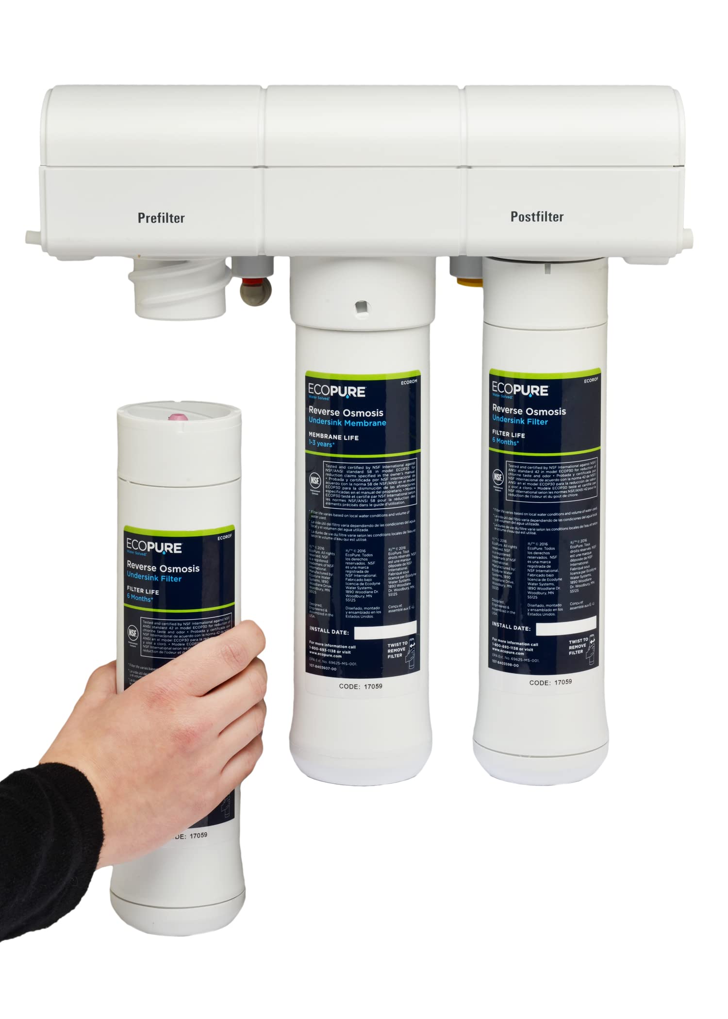 EcoPure ECOP30 Water Filtration System - Under Sink Water Filter for Clean Drinking Water | Removes Contaminants & Improves Taste | Perfect for Home, Office & RV Use