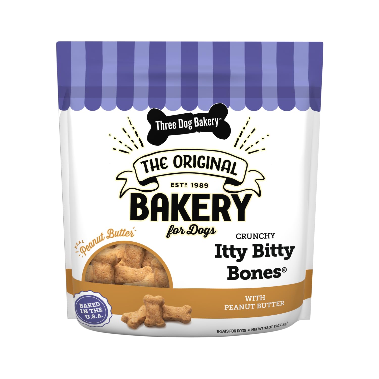 Three Dog Bakery Itty Bitty Bones Peanut Butter Dog Treats – 32 oz Baked Biscuits for Small & Medium Dogs – Perfect for Training, Rewards & Snacking (320123)