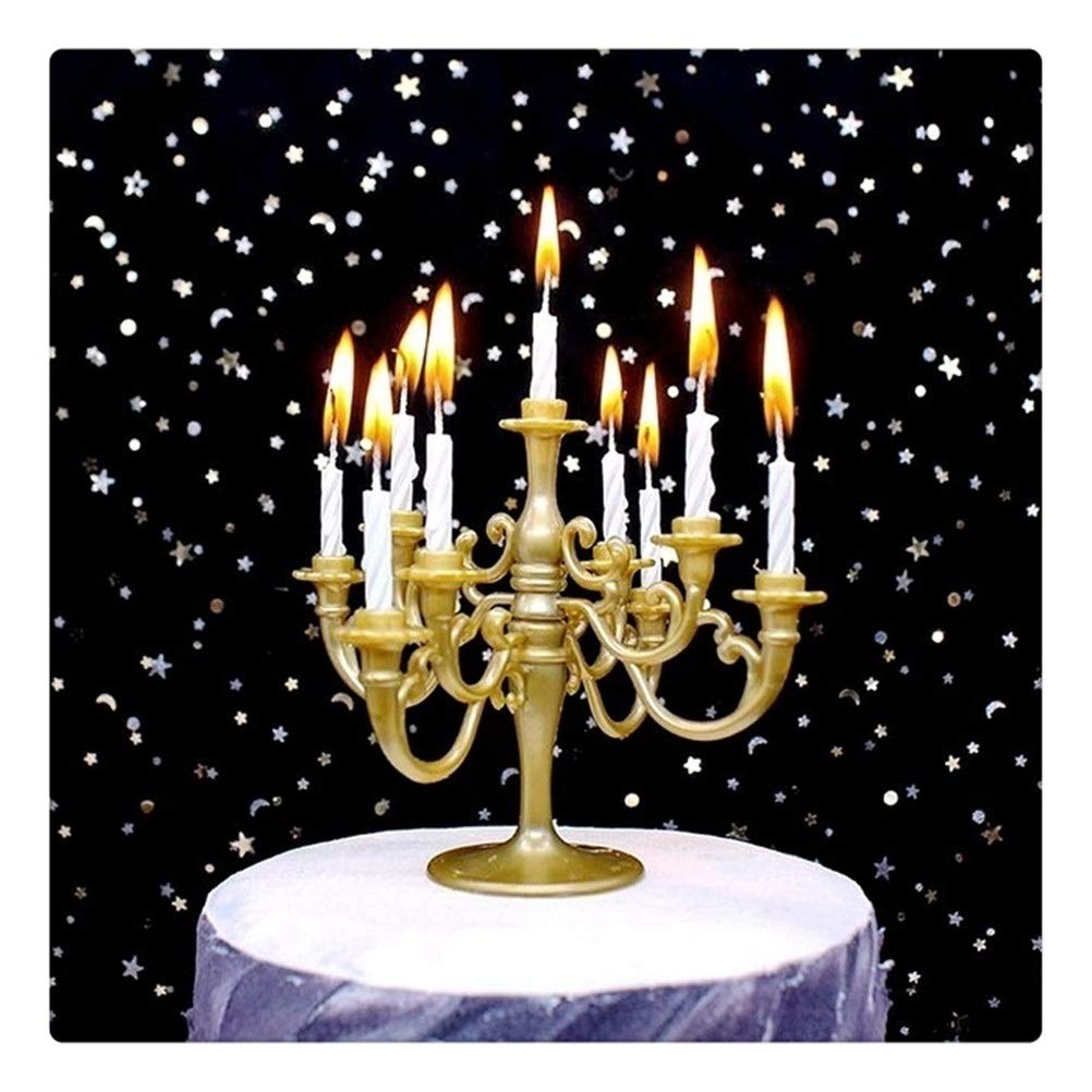 9pcs Elegant Cake Candles with Candlestick Holders - Birthday Party Cake Topper Decorations for Wedding, Anniversary & Celebration (Color: Champagne)