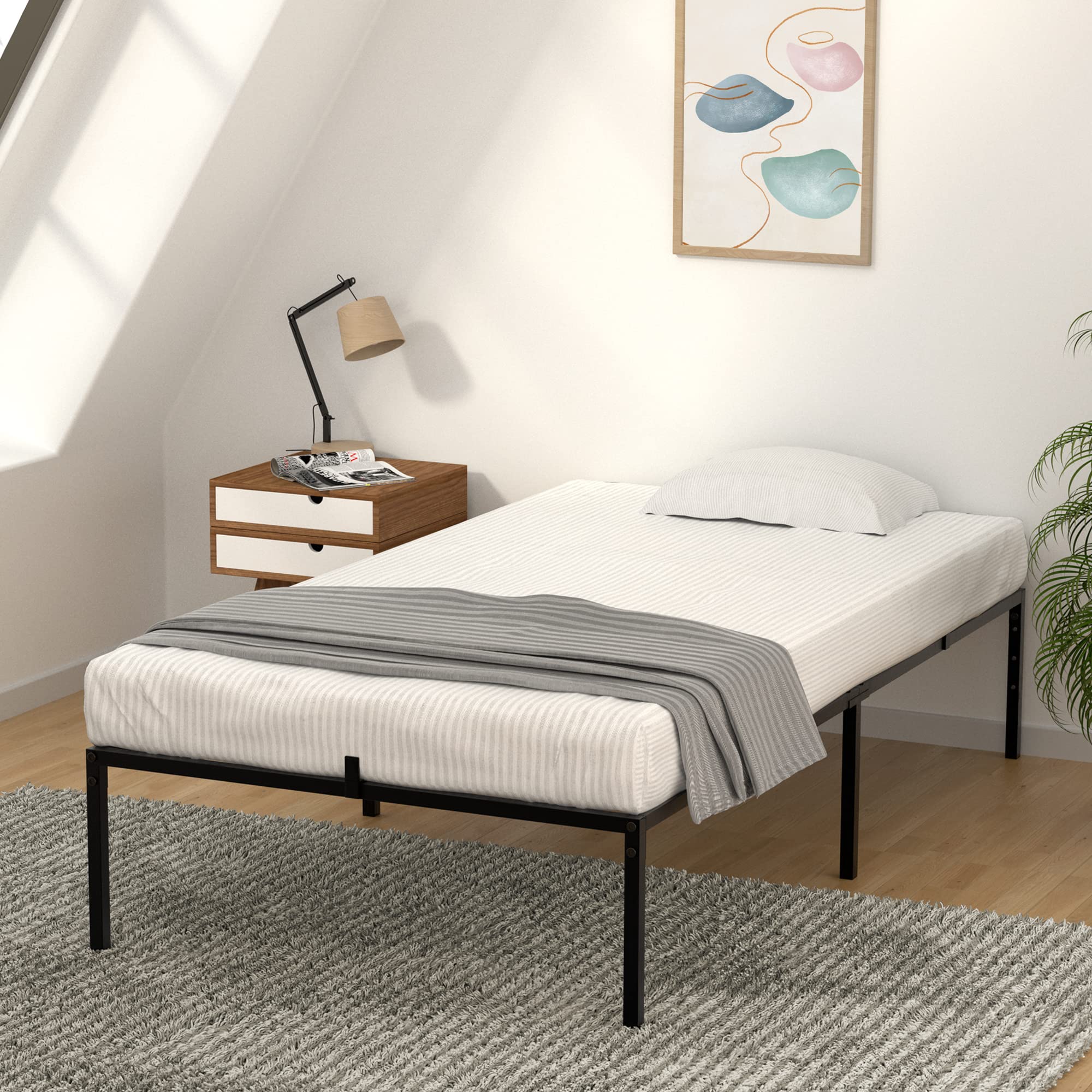 14 Inch Metal Bed Frame - Heavy Duty Platform Bed Frame with Mattress Foundation, No Box Spring Needed, Easy Assembly, Twin Size - Perfect for Small Bedrooms, Guest Rooms & Dormitories