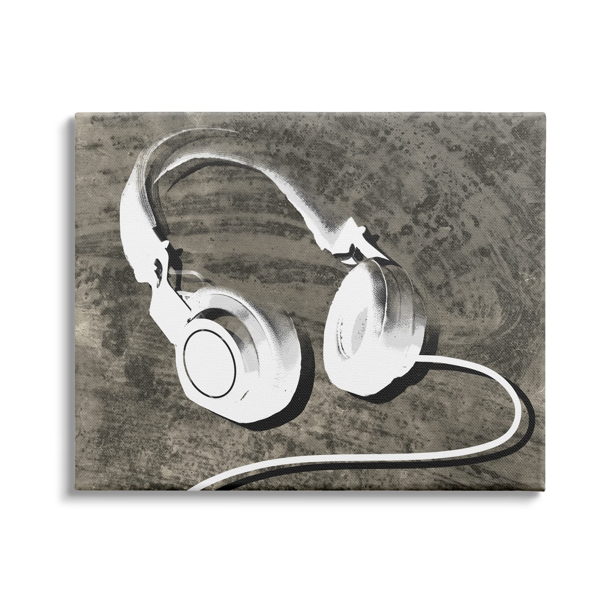 Stupell Industries Music Headphone Canvas Wall Art - Brown Rustic Wood Grain Design by Daphne Polselli, 48x36 Inches, White - Perfect for Music Lovers' Bedroom & Studio Decor