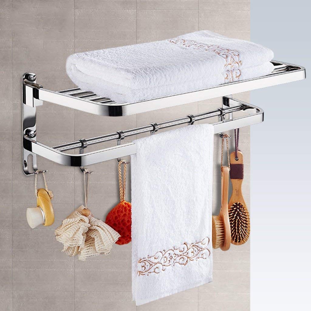 Stainless Steel Wall Mounted Towel Rack - Brushed Finish Collapsible Bathroom Shelf for Hotels & Homes | Space Saving Kitchen & Bathroom Storage Organizer | Perfect for Small Spaces, Apartments & RV Living