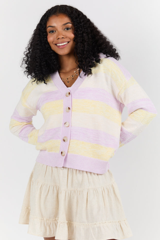 Stylish Purple Multi-Striped Cardigan for Women - Soft & Comfortable Knit Sweater | Perfect for Fall, Winter & Casual Outfits