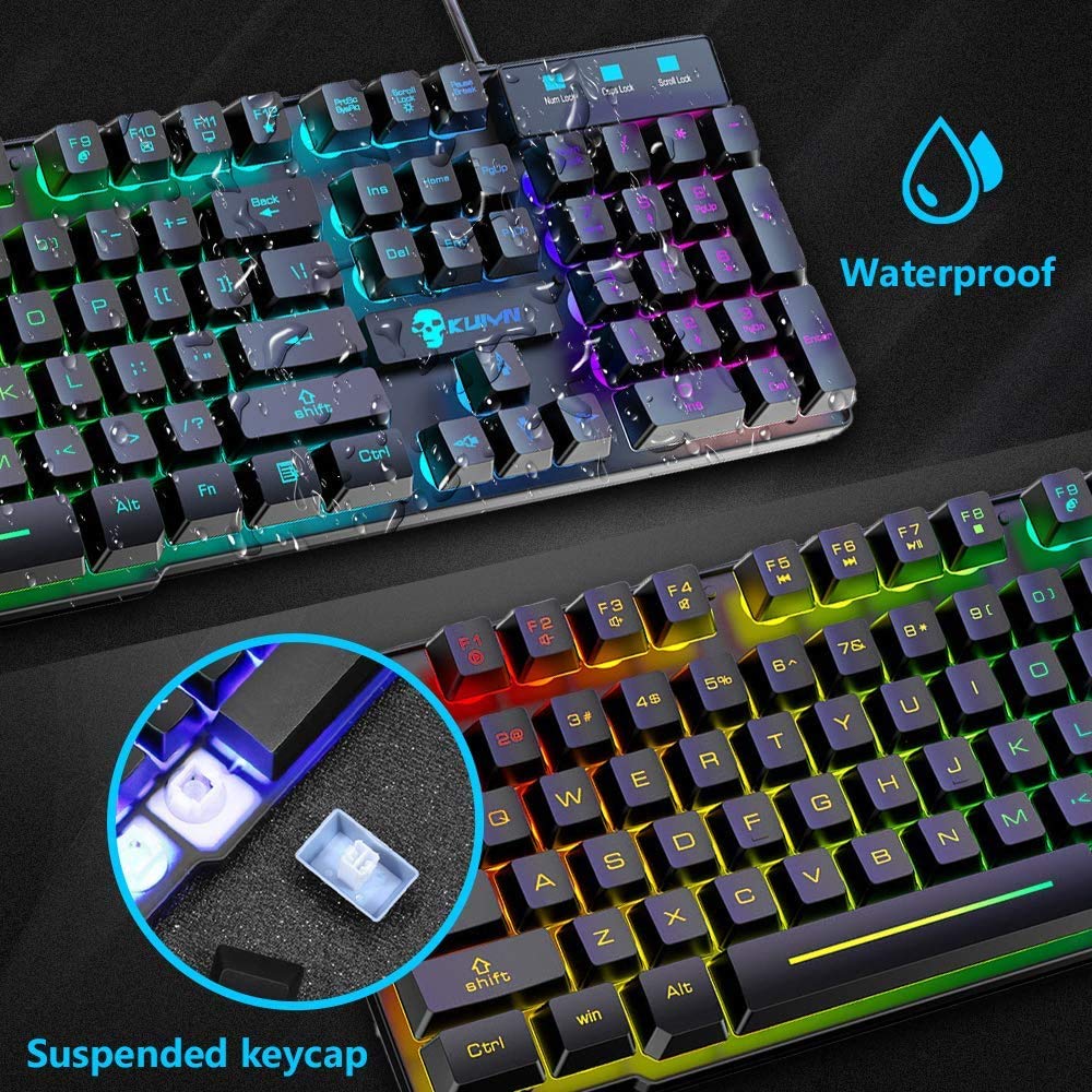 RGB Backlit Gaming Keyboard and Mouse Set - Ergonomic USB Mechanical Feel Keyboard + 2400DPI 6-Button Optical Gaming Mouse with FREE Mouse Pad - Compatible with PC & Laptop - Perfect for Esports, Streaming & Office Work