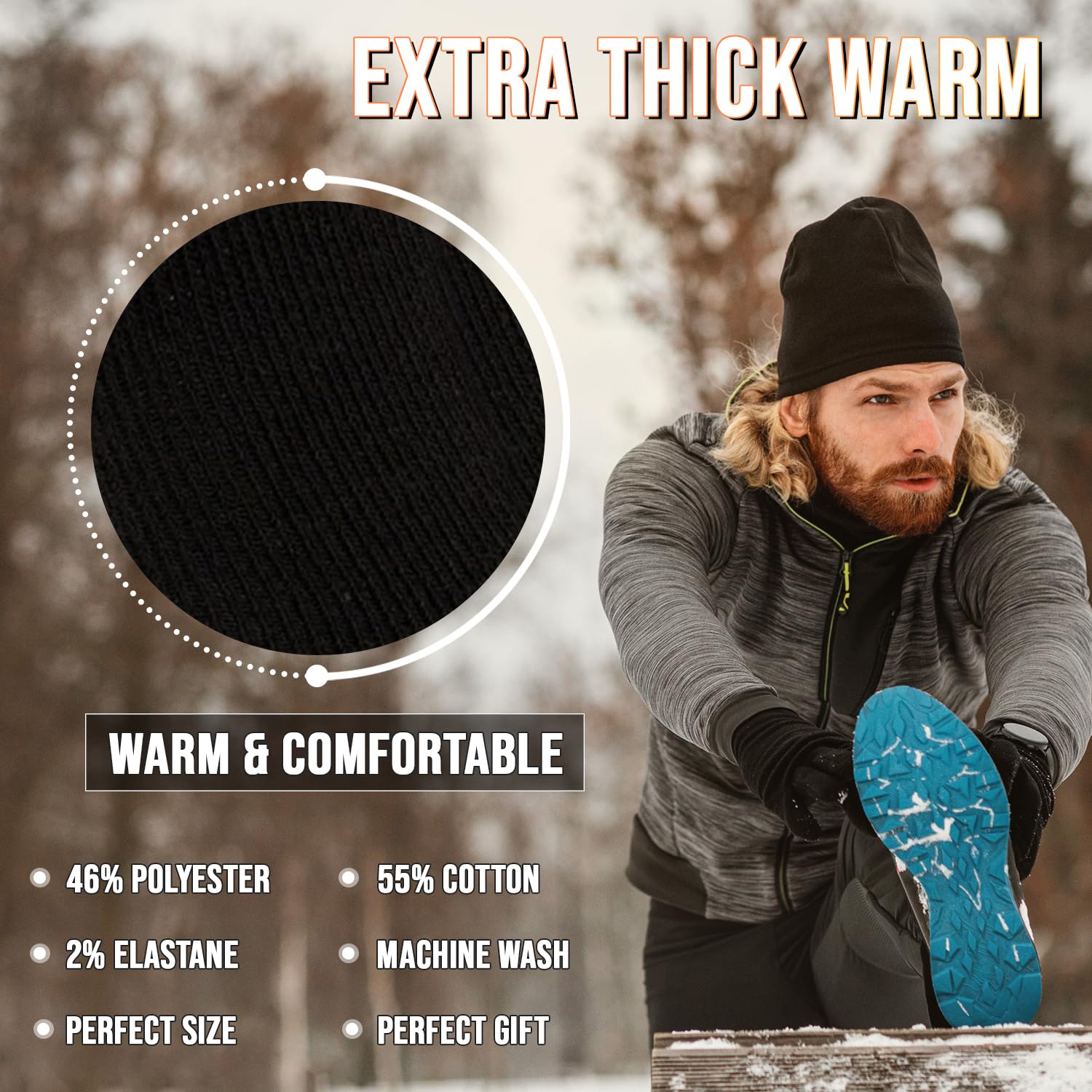 HiFEN® 3 Pairs Mens Thermal Socks - Extra Thick Winter Boot Socks for Men - Black Warm Heated Socks Multipack for Hiking, Skiing & Cold Weather Outdoor Activities