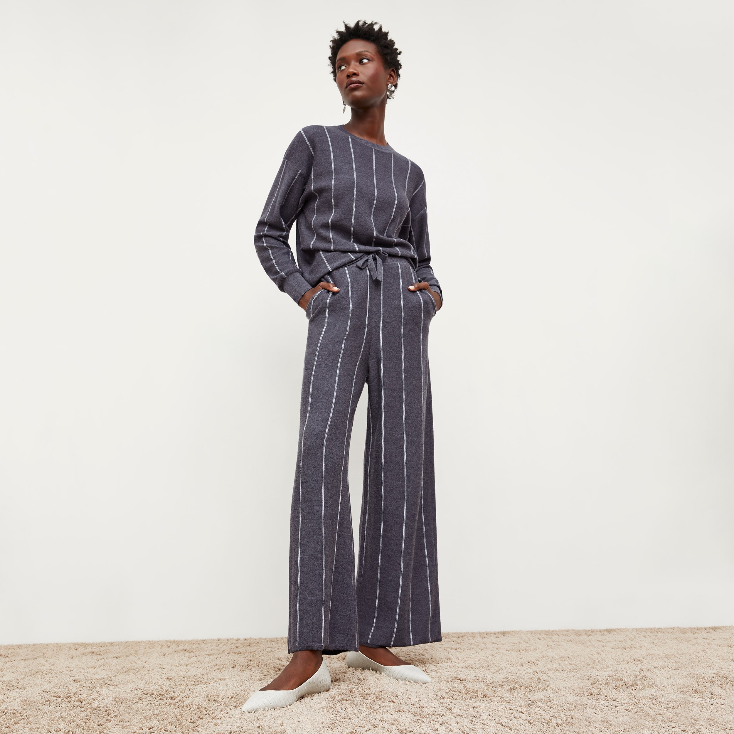 Tressa Pant Braided Stripe Women's Casual Pants - Charcoal/Ivory Color Block Design for Comfortable Everyday Wear | Perfect for Office, Travel & Lounge