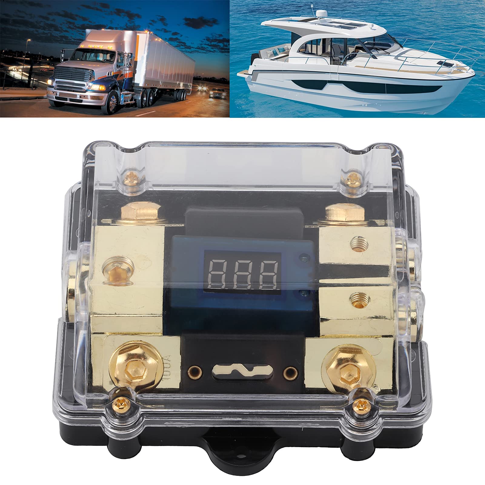 Digital LED Voltage Display Holder Block 100A 1 in 2 Out with Clear Readout - Perfect for Car Audio, Yacht & Marine Electrical Systems Monitoring