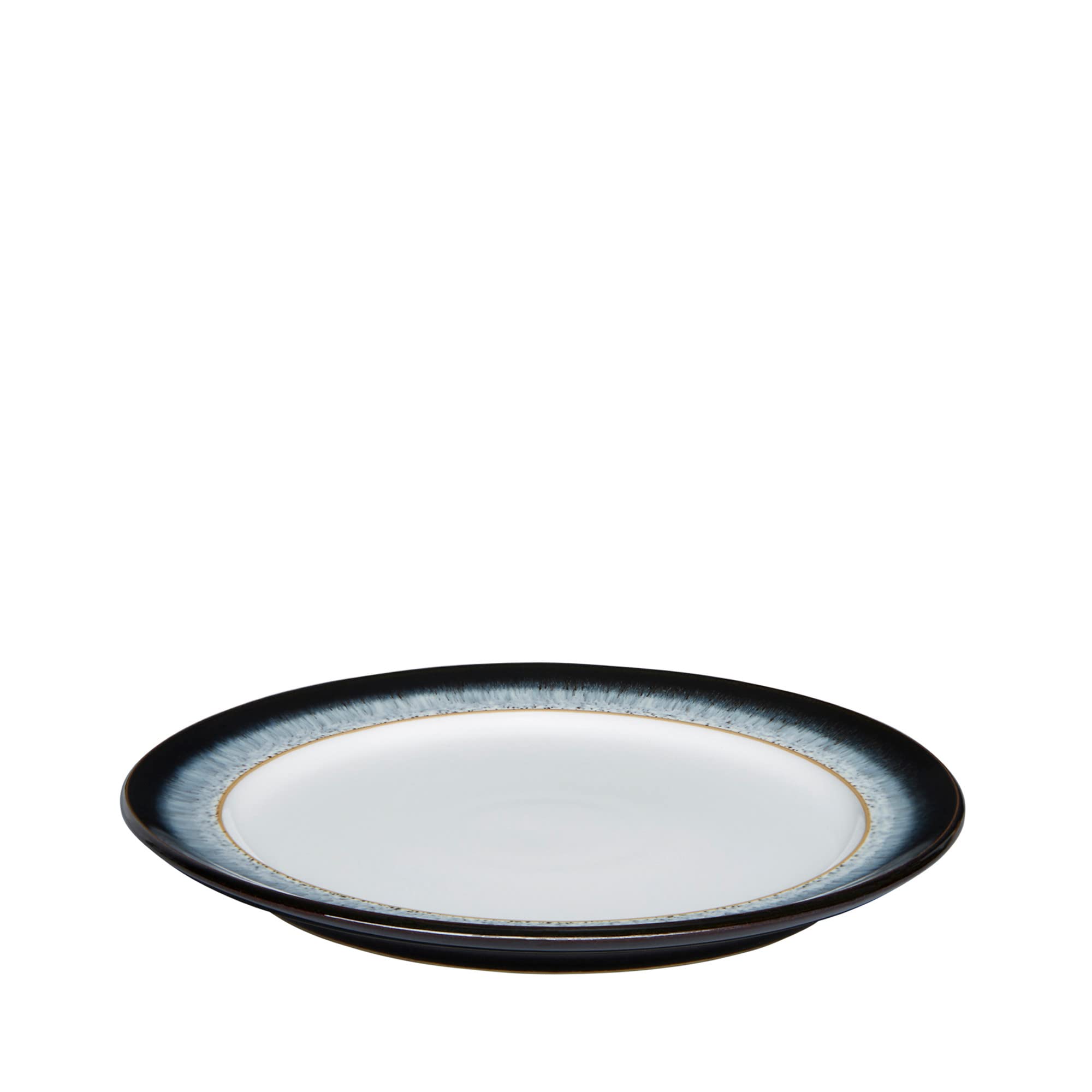 Denby Halo Medium Plates Set of 4 - 24.5cm Black, Grey & White Ceramic Stoneware - Dishwasher & Microwave Safe - Chip & Crack Resistant - Perfect for Everyday Dining, Dinner Parties & Restaurant Use