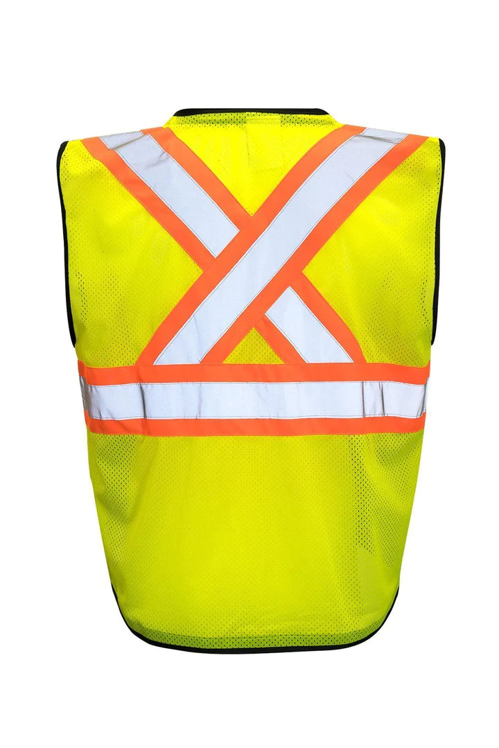 FORCEFIELD High Visibility Safety Vest with Front Zipper - Reflective Traffic Vest for Construction, Road Work & Emergency - ANSI Certified Tricot Polyester Vest (Model 022 TV18) - Ideal for Night Work, Cycling & Outdoor Safety