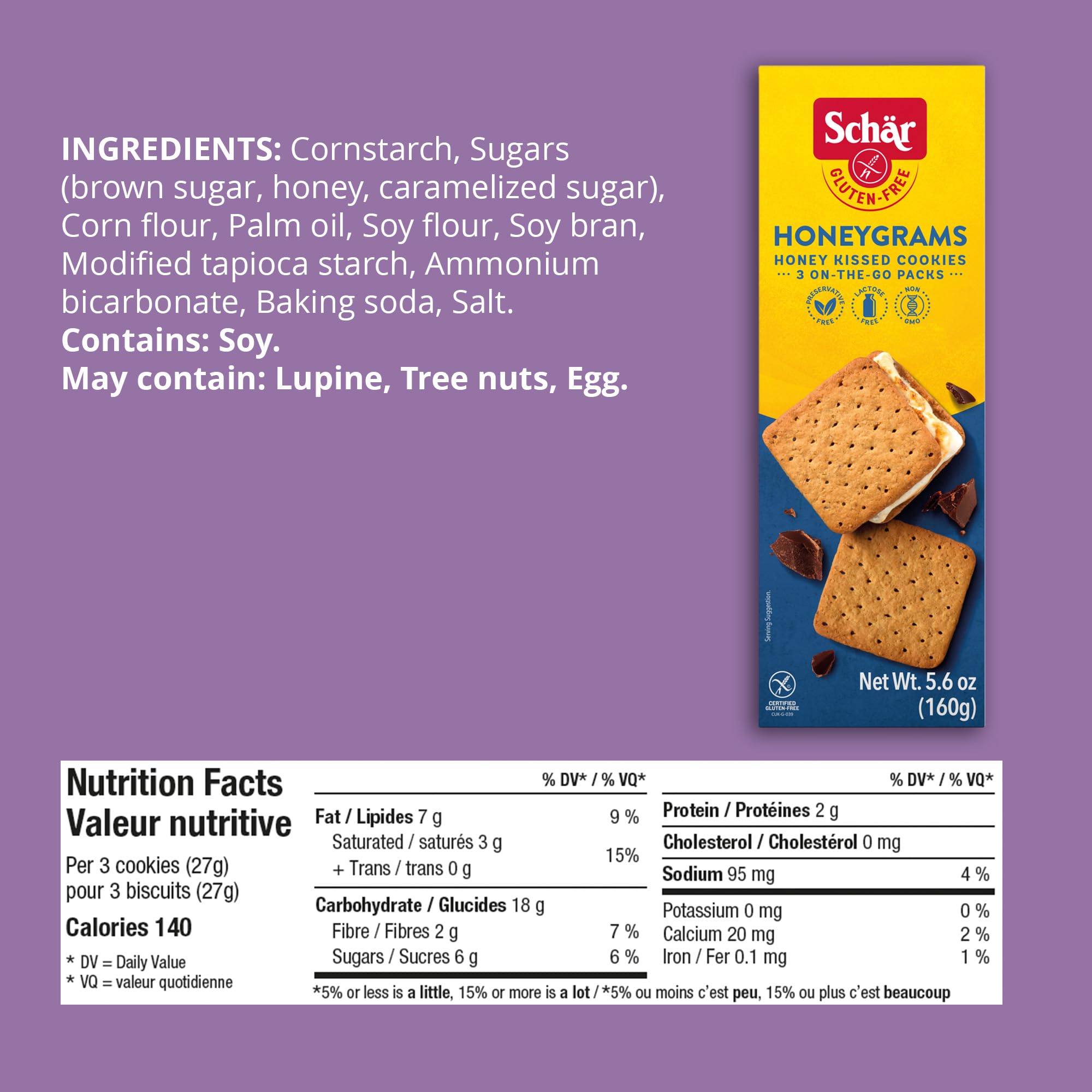 Schar Gluten-Free Honeygrams Graham Crackers - Non GMO, Lactose Free, Preservative Free, 160g (Pack of 1) | Perfect for Snacking, Baking & Celiac-Friendly Desserts