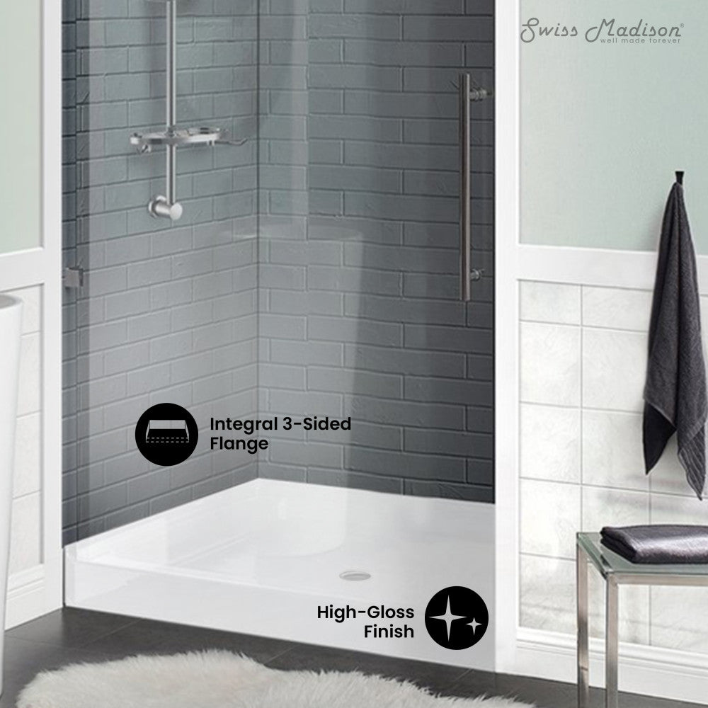 Voltaire 42 x 42 Inch Acrylic White Shower Base with Center Drain - Single Threshold Bathroom Shower Pan for Easy Installation and Waterproof Flooring