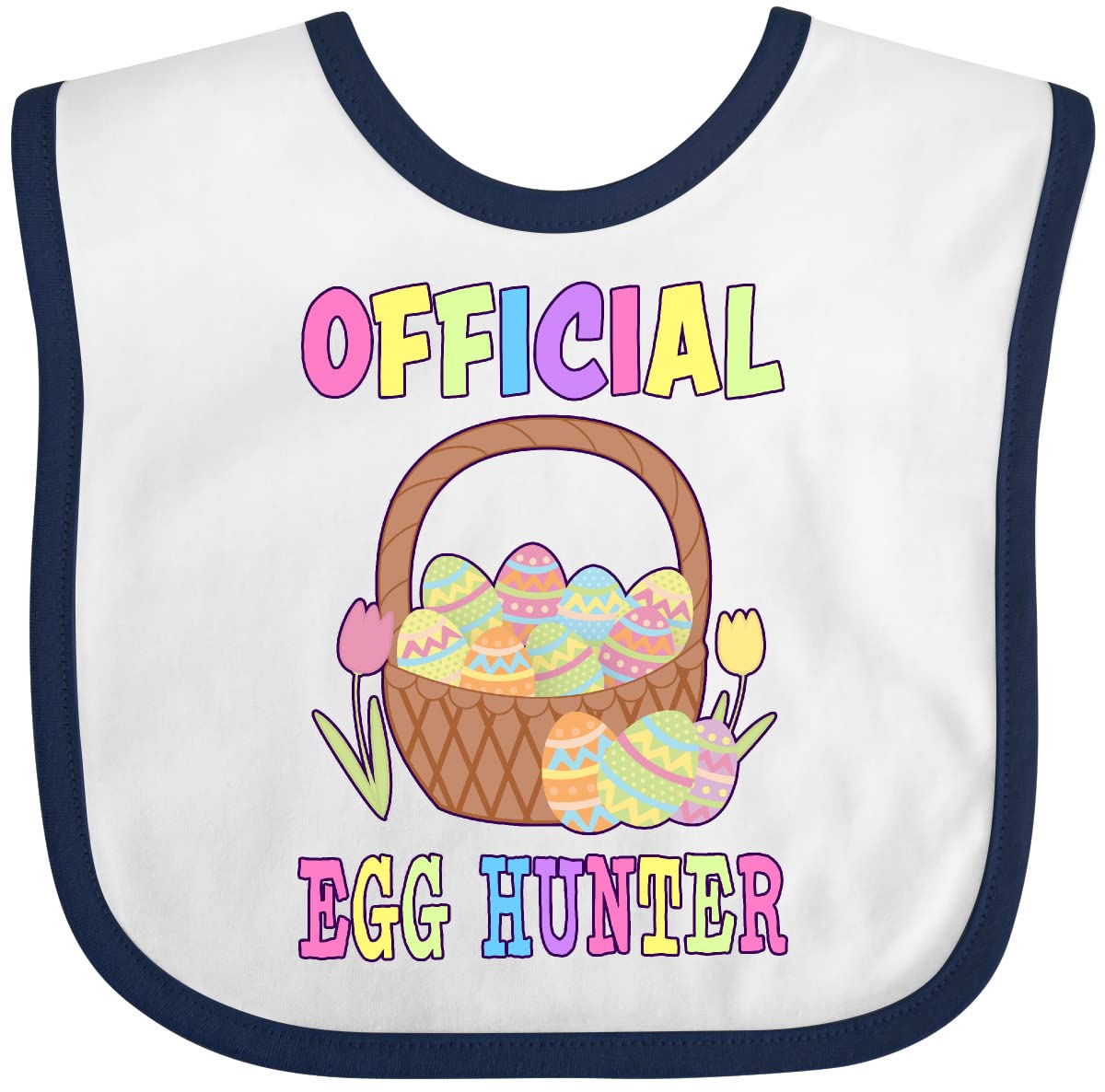 Inktastic Official Egg Hunter with Easter Basket and Eggs Baby Bib - Cute Easter Outfit for Babies, Soft Cotton Drool Bib for Easter Photo Shoots, Holiday Parties & Family Gatherings