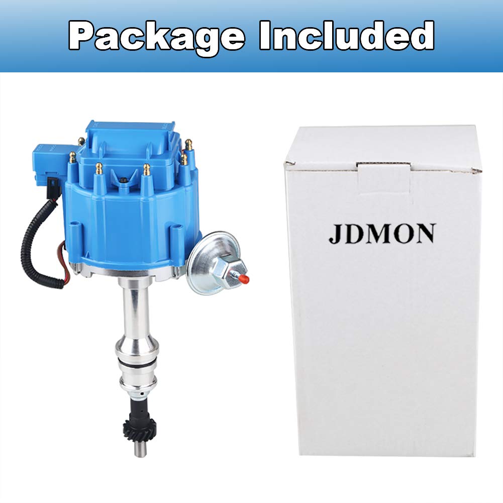 JDMON High Performance Ignition Distributor Compatible with Ford Big Block 351C 351M 400M 429 460 - 65k Coil, 7500RPM, Blue Cap (Replaces HEI 1046013 PE332U JM6506BL) - Ideal for Classic Car Restoration & High-Performance Engine Upgrades