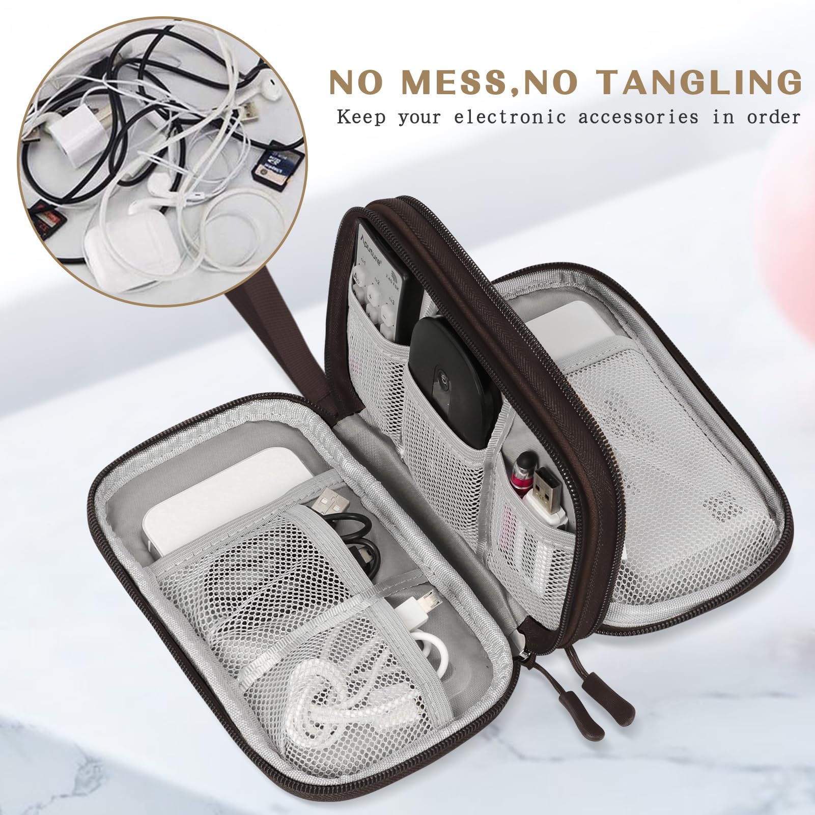 FYY Travel Cable Organizer Bag - Waterproof Double Layer Storage for Chargers, Phones & Earphones - Perfect for Travel & Office