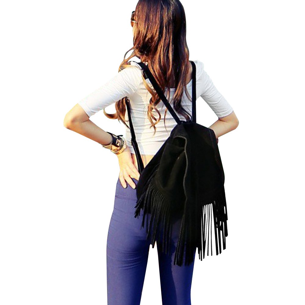 Stylish Women's Suede Fringe Tassel Backpack Purse - PU Leather Shoulder Bag for Travel, Work & Daily Use | Fashionable Daypack for Women | Perfect for Commuting, Shopping & Weekend Getaways