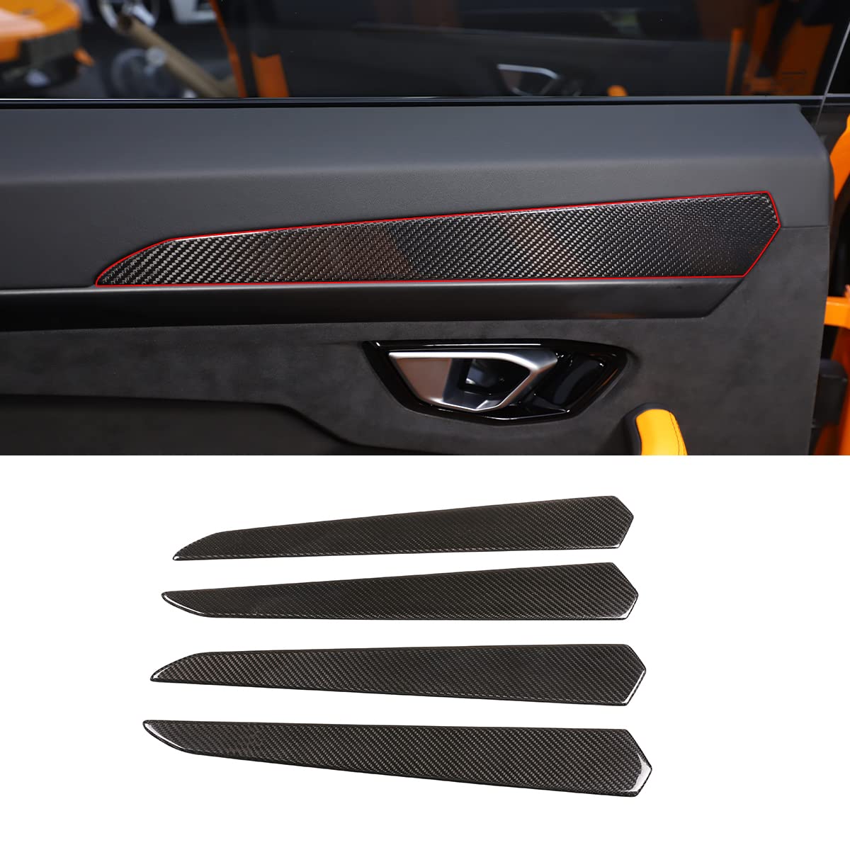 Premium Real Carbon Fiber Car Interior Door Panel Stripe Cover Molding Trim for Lamborghini URUS 2018-2023 - Red Carbon Fiber Style Upgrade for Luxury SUV Interior Protection & Customization