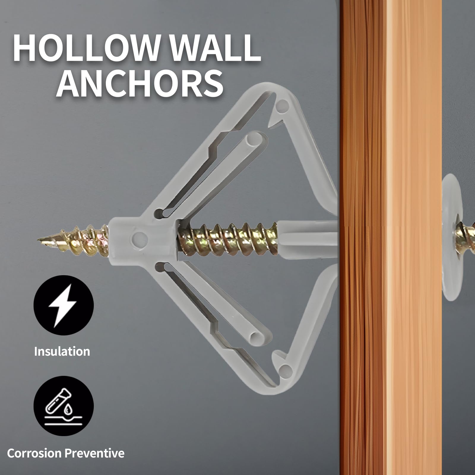 20Pcs Heavy Duty Self-Drilling Drywall Anchors with Screws - Butterfly Expansion Wall Plugs for Hollow Walls - Plastic Anchor Kit for Curtain, Plasterboard & Wall Mounting (Grey) - Perfect for Home Decor, Shelves & Picture Hanging