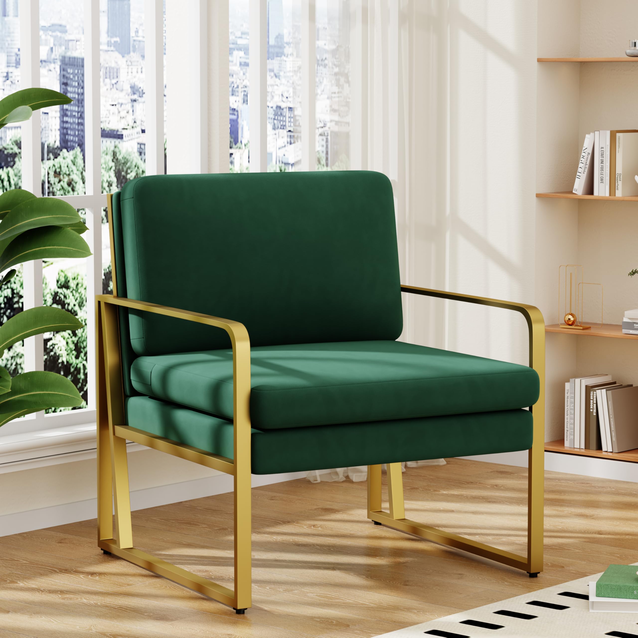Modern Accent Chair with Linen Upholstery & Metal Legs - Comfortable Armchair for Living Room, Bedroom, or Reading Nook (Green, Set of 1) - Perfect for Relaxing, Entertaining & Home Decor