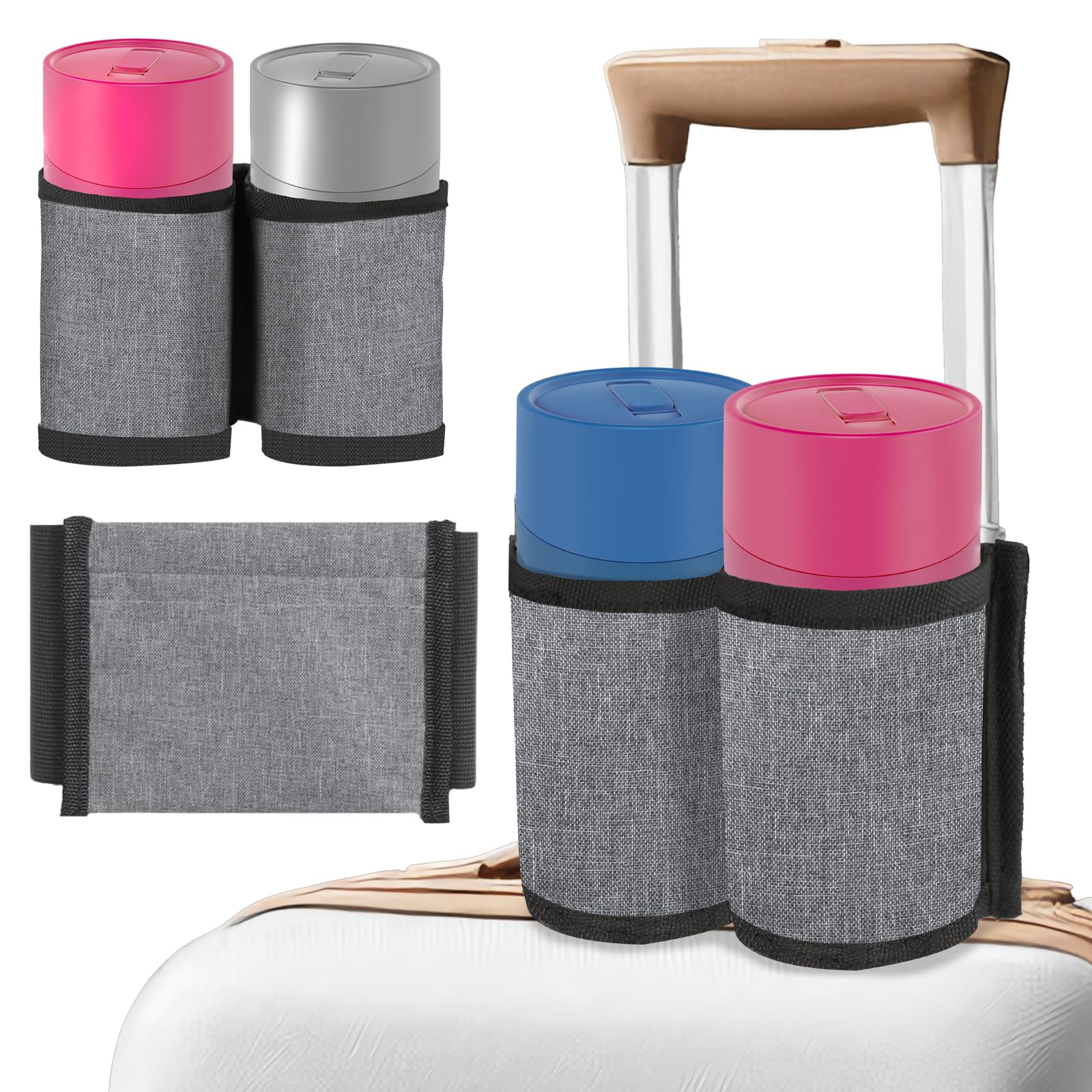 Thinp Luggage Cup Holder - Hands-Free Suitcase Drink Holder for Travel Accessories, Fits Two Coffee Cups - Perfect for Flight Attendants & Travel Essentials (Grey) | Ideal for Airports, Commuting, and Business Trips