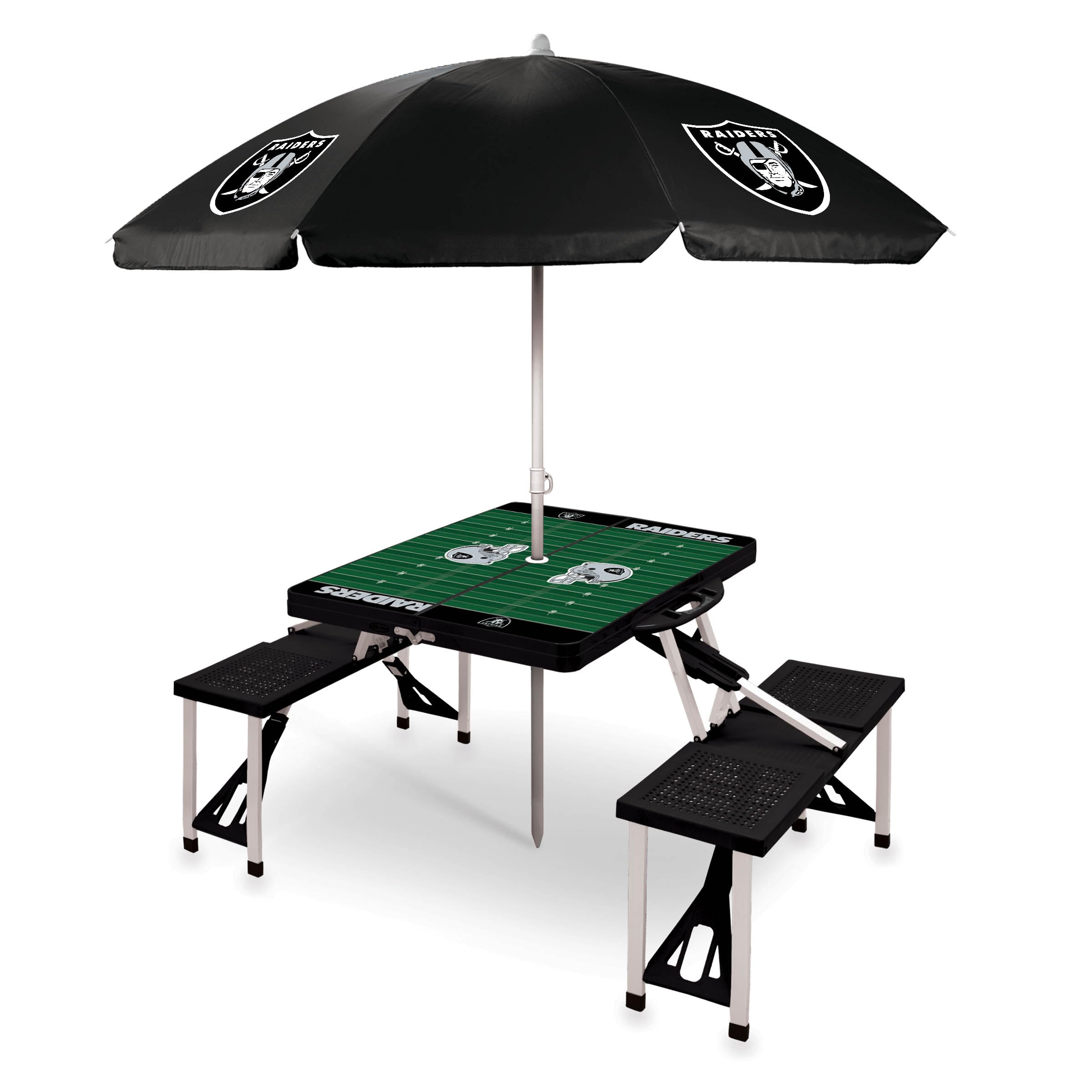 PICNIC TIME NFL Portable Folding Picnic Table with 4 Seats & Umbrella - Compact Outdoor Dining Set for Tailgating, Camping, Beach & Backyard BBQs