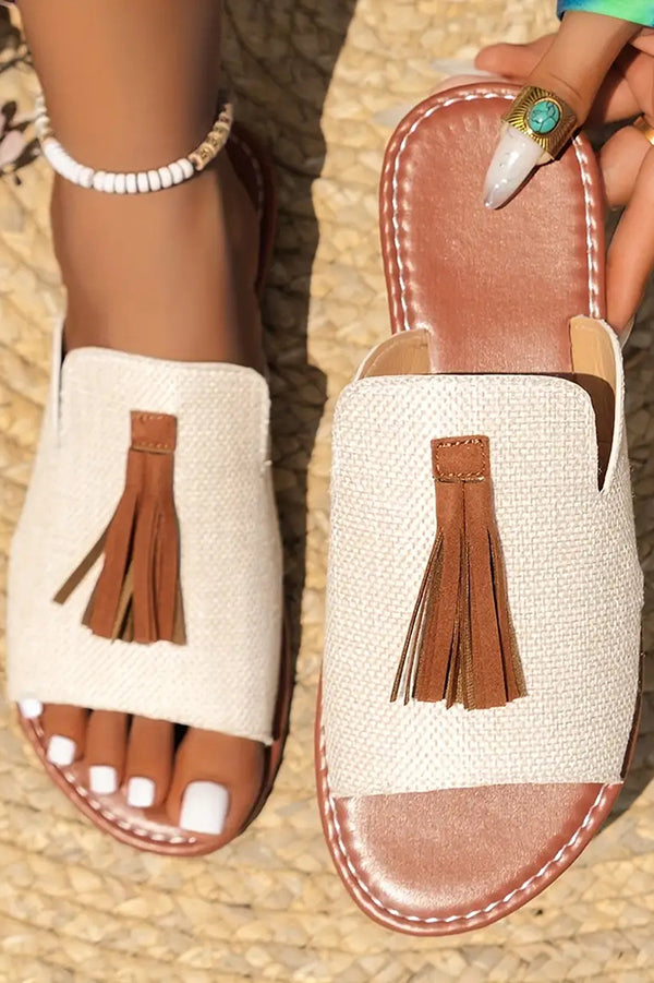Stylish Women's Casual Tassel Flat Sandals for Beach, Vacation & Summer Outfits | Comfortable Slip-On Flip Flops for Walking, Travel & Daily Wear