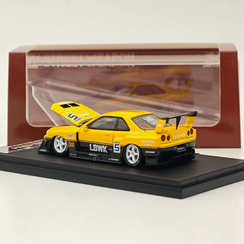 1/64 Scale Street Weapon Nissan GT-R ER34 #5 LBWK Yellow Diecast Model Car - Collectible Toy Car for Adults & Kids - Perfect for Display, Gifts, and Racing Enthusiasts