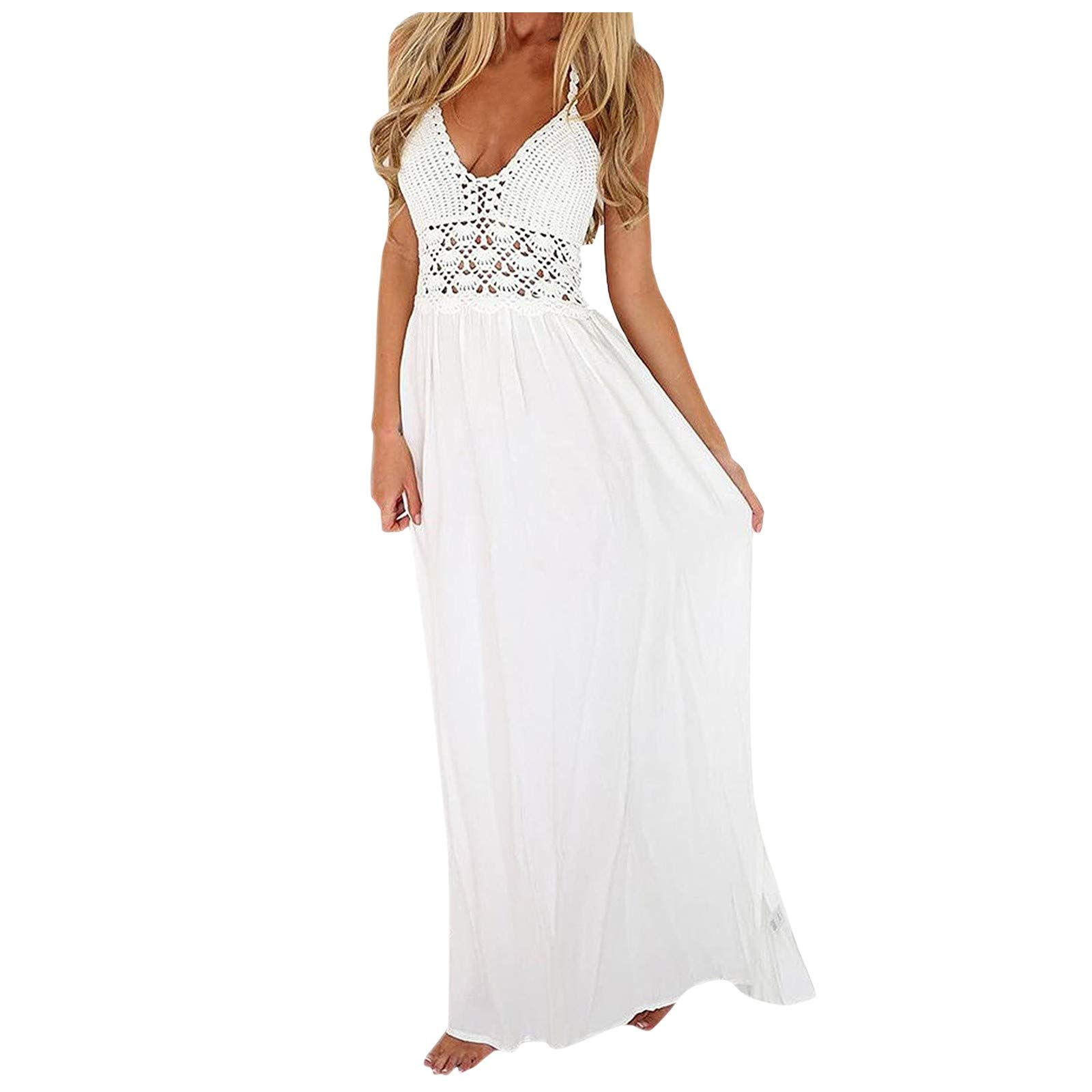Bohemian Long Maxi Dress for Women - Sexy Backless Halter Crochet Beach Kimono Dress for Dinner Date & Elegant Evening Wear | Perfect for Summer Vacations, Weddings, and Night Out Parties