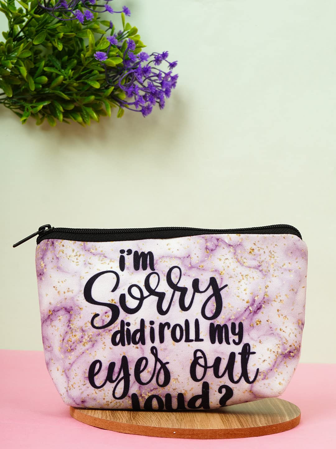 Crazyify Printed 'I'm Sorry' Makeup Pouch for Women - Canvas Cosmetic Bag with Zipper, Travel Toiletry Organizer & Storage Case - Perfect for Travel, Gifts, and Daily Makeup Organization