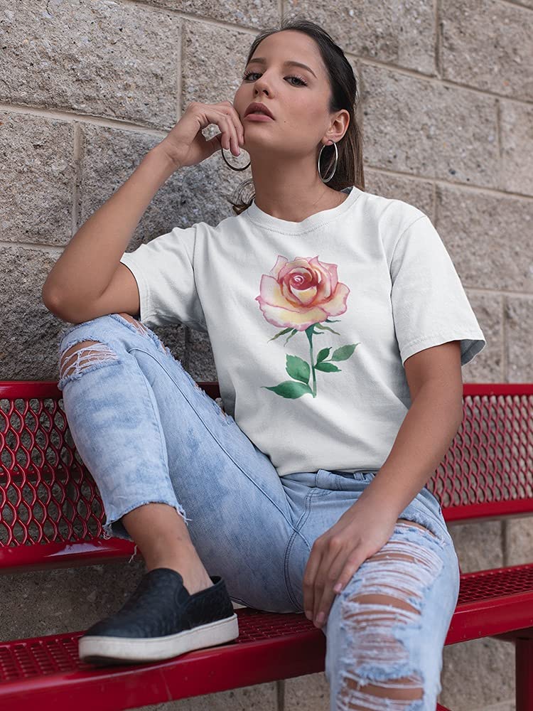 Women's Simple Watercolor Peach Rose T-Shirt - Soft Cotton Casual Tee for Everyday Wear, Summer Outfits & Layering