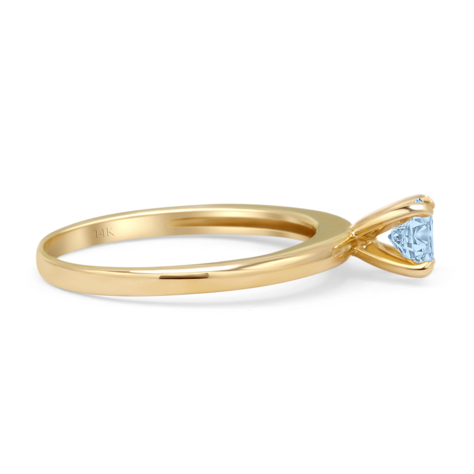 14K Yellow Gold Minimalist Round Solitaire Natural Aquamarine Ring for Women - Elegant March Birthstone Jewelry Gift for Engagement, Anniversary & Special Occasions
