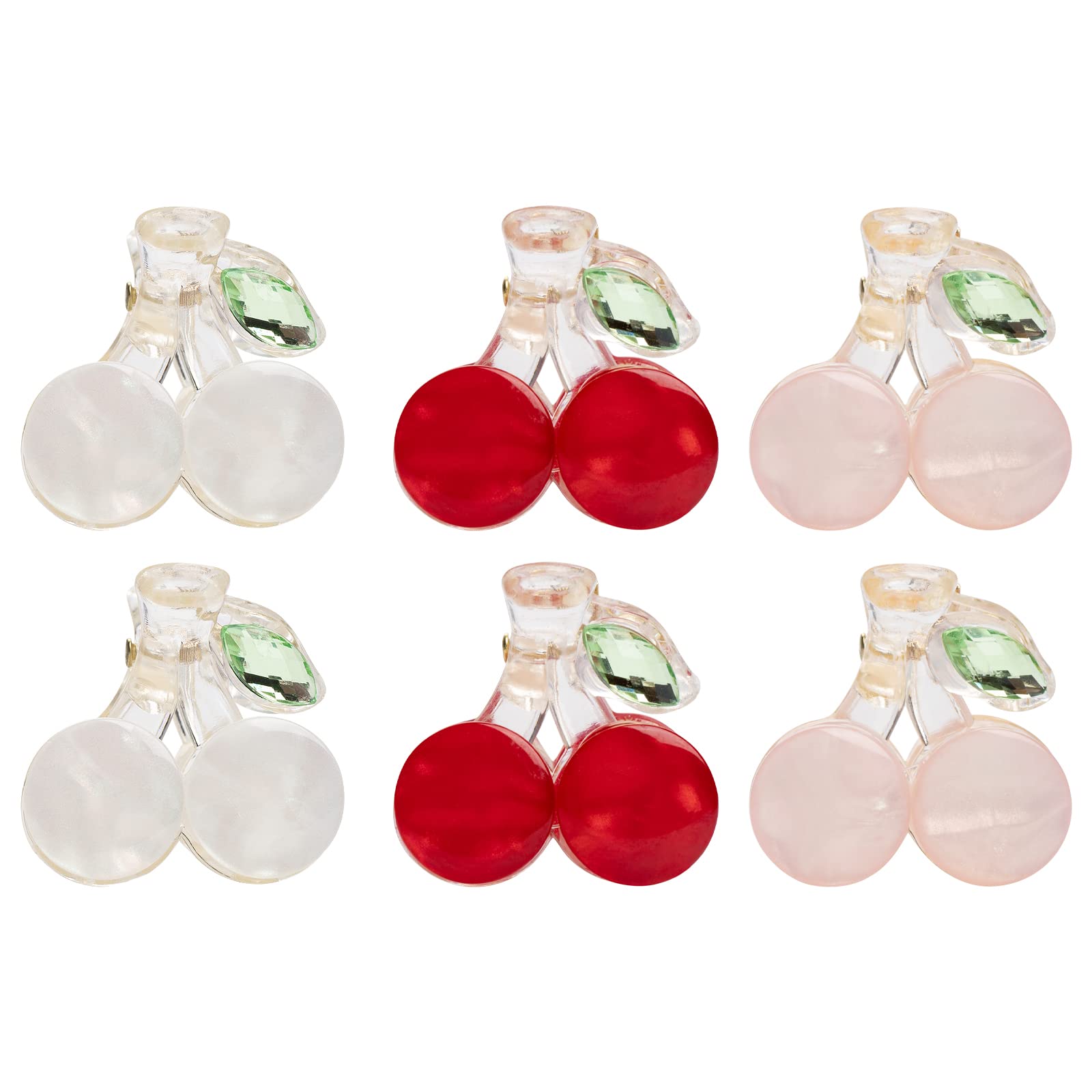 6 Pack Small Acrylic Hair Claw Clips - Cherry Shaped Non-Slip Hair Barrettes for Women & Girls (3 Colors) - Perfect for School, Work, Parties & Everyday Hair Styling