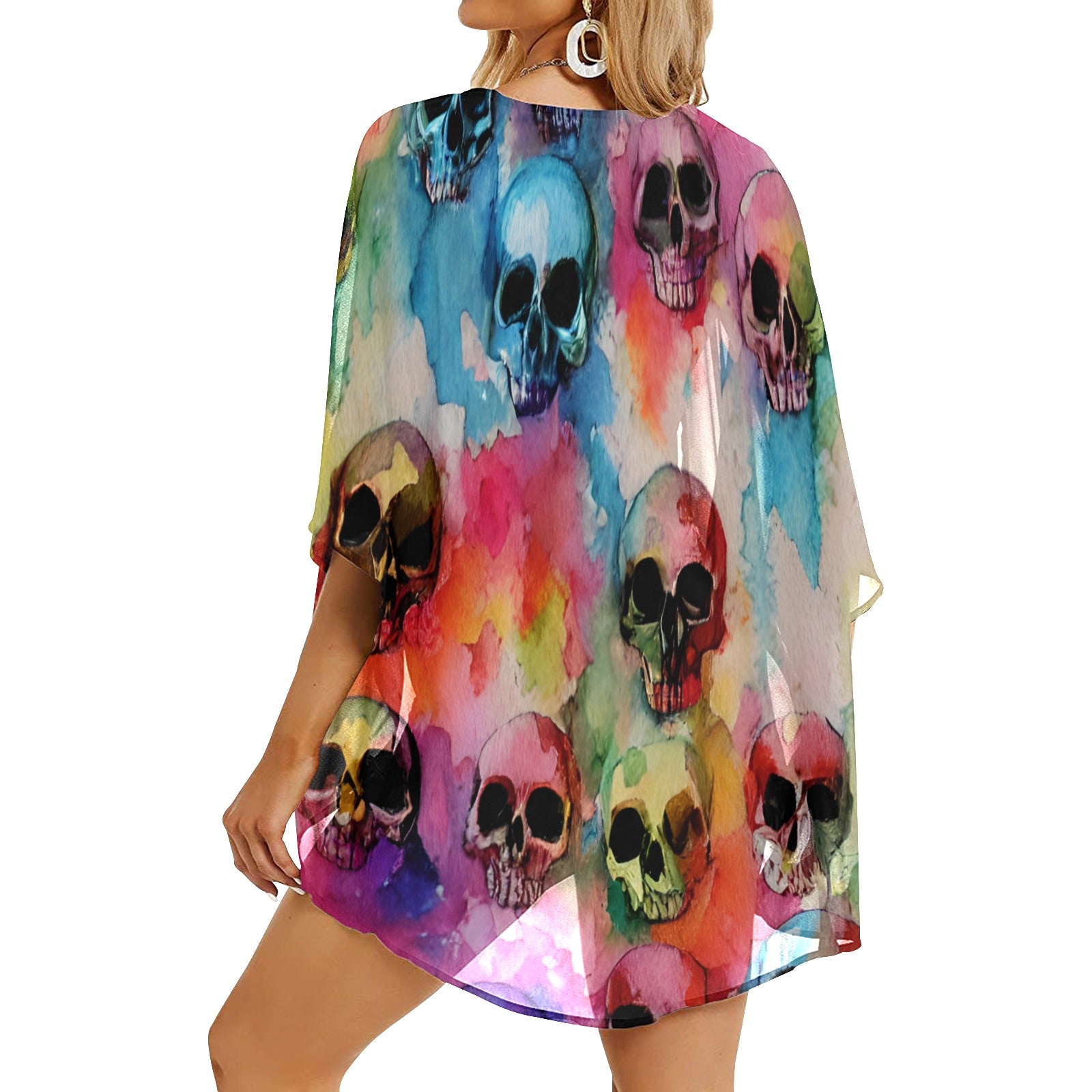 Stylish Skull Print Kimono Cover Up - Lightweight Chiffon Beach Wrap for Women - Perfect for Pool Parties, Festivals & Summer Outfits