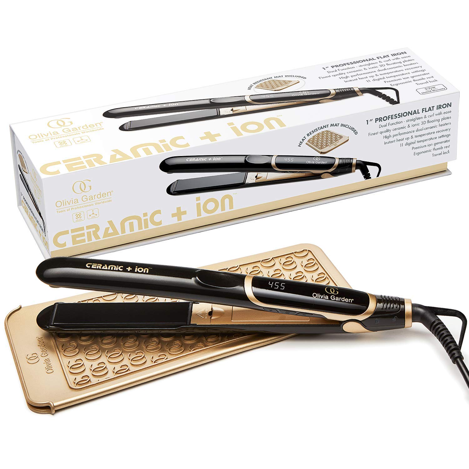 Olivia Garden Ceramic + Ion Pro Flat Iron - Dual Voltage Hair Straightener with 3D Floating Plates & 11 Temperature Settings for Salon-Quality Styling at Home or Travel