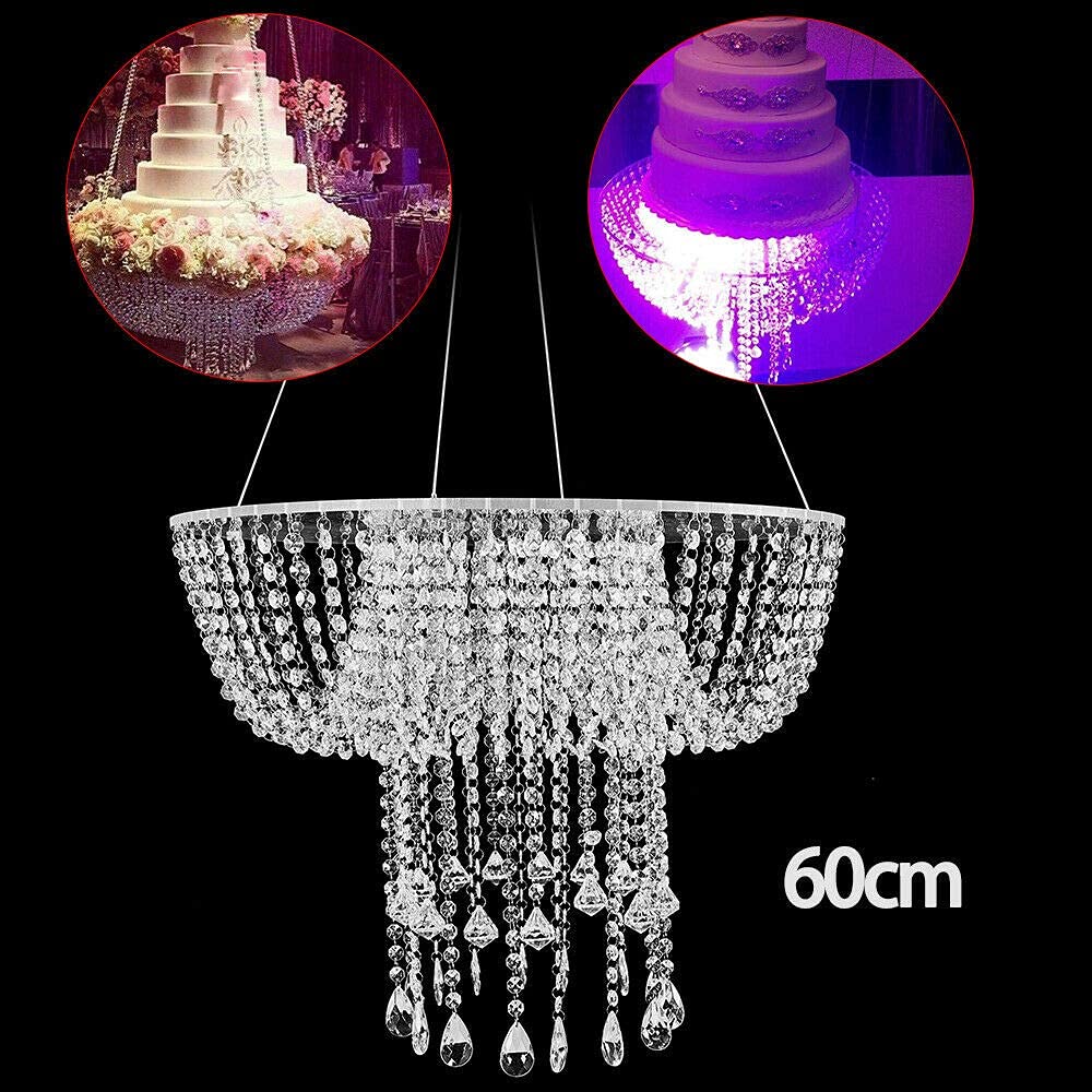 Acrylic Crystal Chandelier Cake Stand for Wedding & Birthday Events - Elegant Hanging Dessert Display for Party Decor, Buffet Table Centerpiece