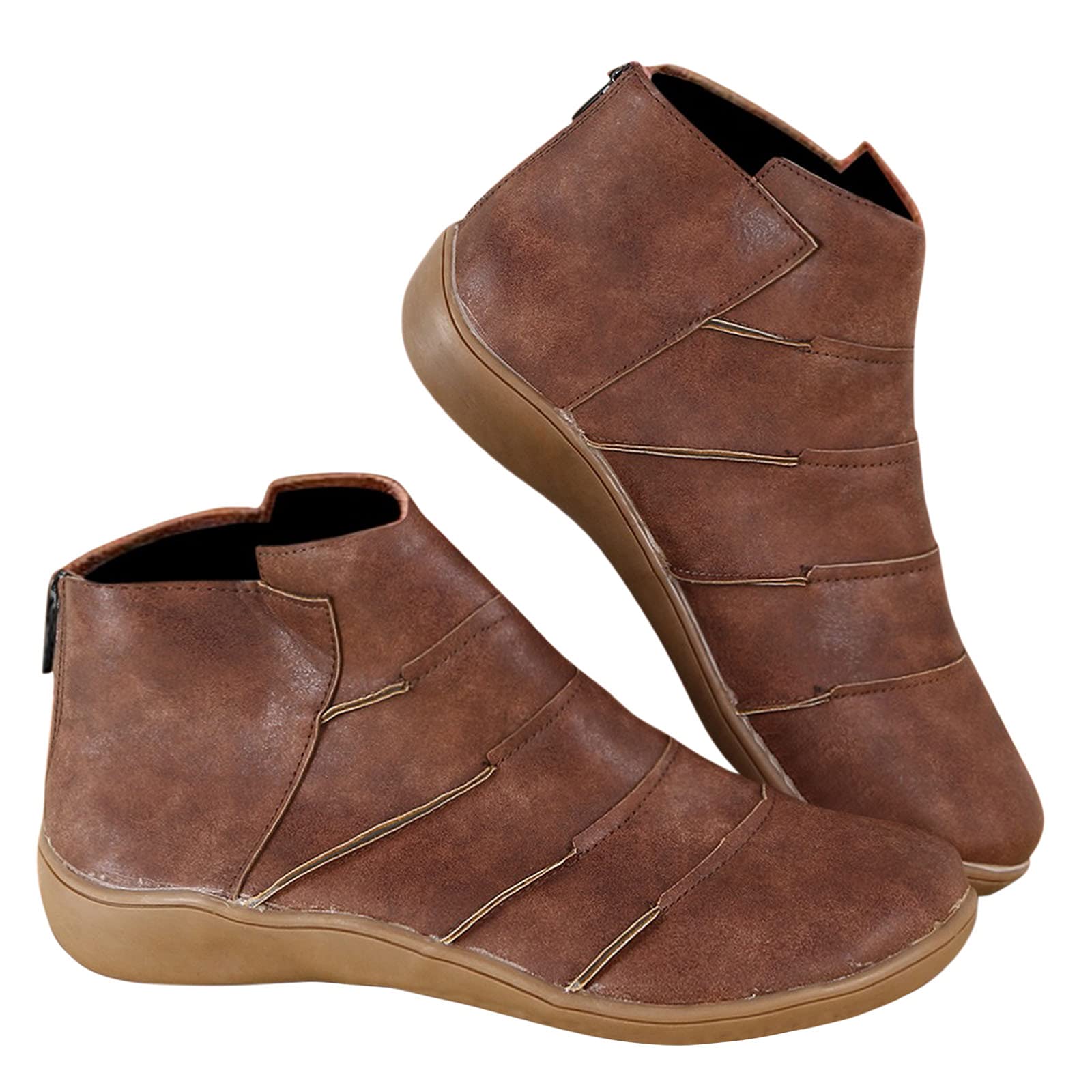 NLOMOCT Women's Winter Boots - Round Toe Slip On Ankle Boots, Combat Riding Boots with Vintage Style | Warm Flat Cowgirl Booties for Casual Outfits, Outdoor Activities & Winter Fashion