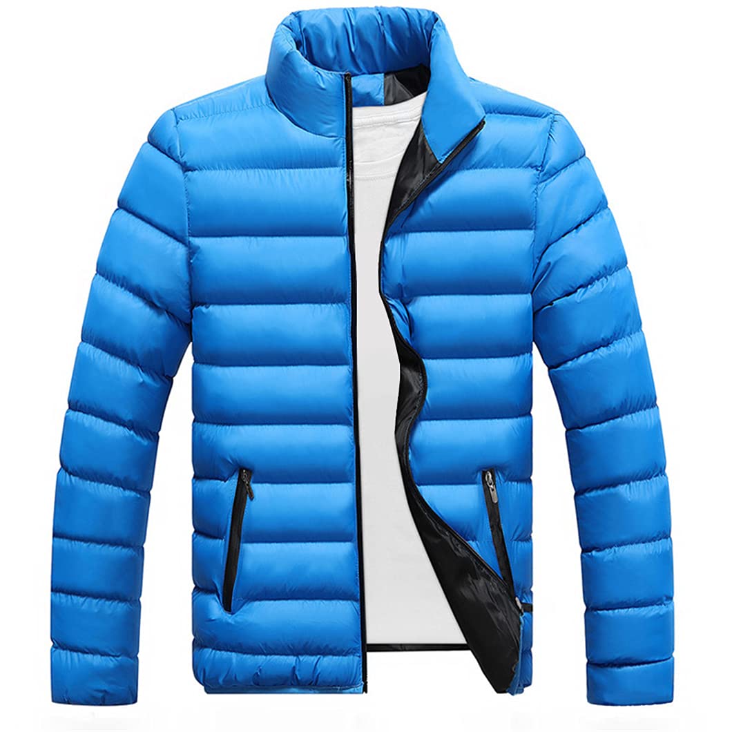 Men's Winter & Autumn Thick Padded Down Jacket with Stand Collar - Warm Windproof Zippered Outerwear for Hiking, Skiing & Cold Weather Activities