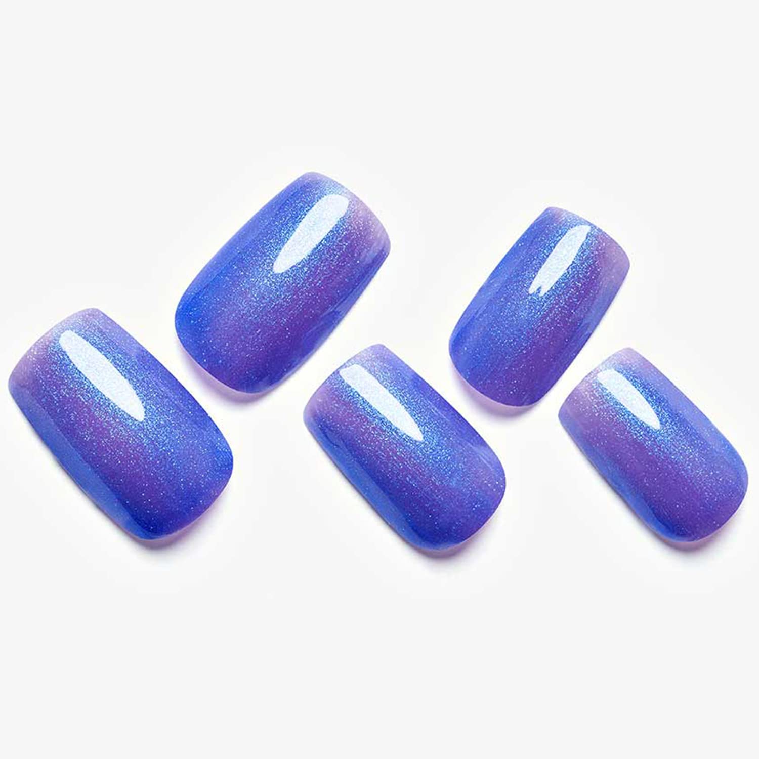 **Blue Shimmer Gothic Halloween Press on Nails - Square Shape Fake Nails with Glitter Design, Handmade Gel Medium Glue on Nails for Women, Reusable Acrylic False Nail Kits, Full Cover Stick on Nails - Perfect for Halloween Parties, Cosplay & Gothic Fashion**