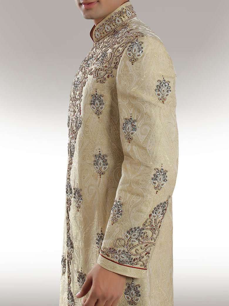 Elegant Beige Danish Sherwani for Men - Traditional Indian Wedding Sherwani Outfit - Perfect for Weddings, Festivals & Special Occasions